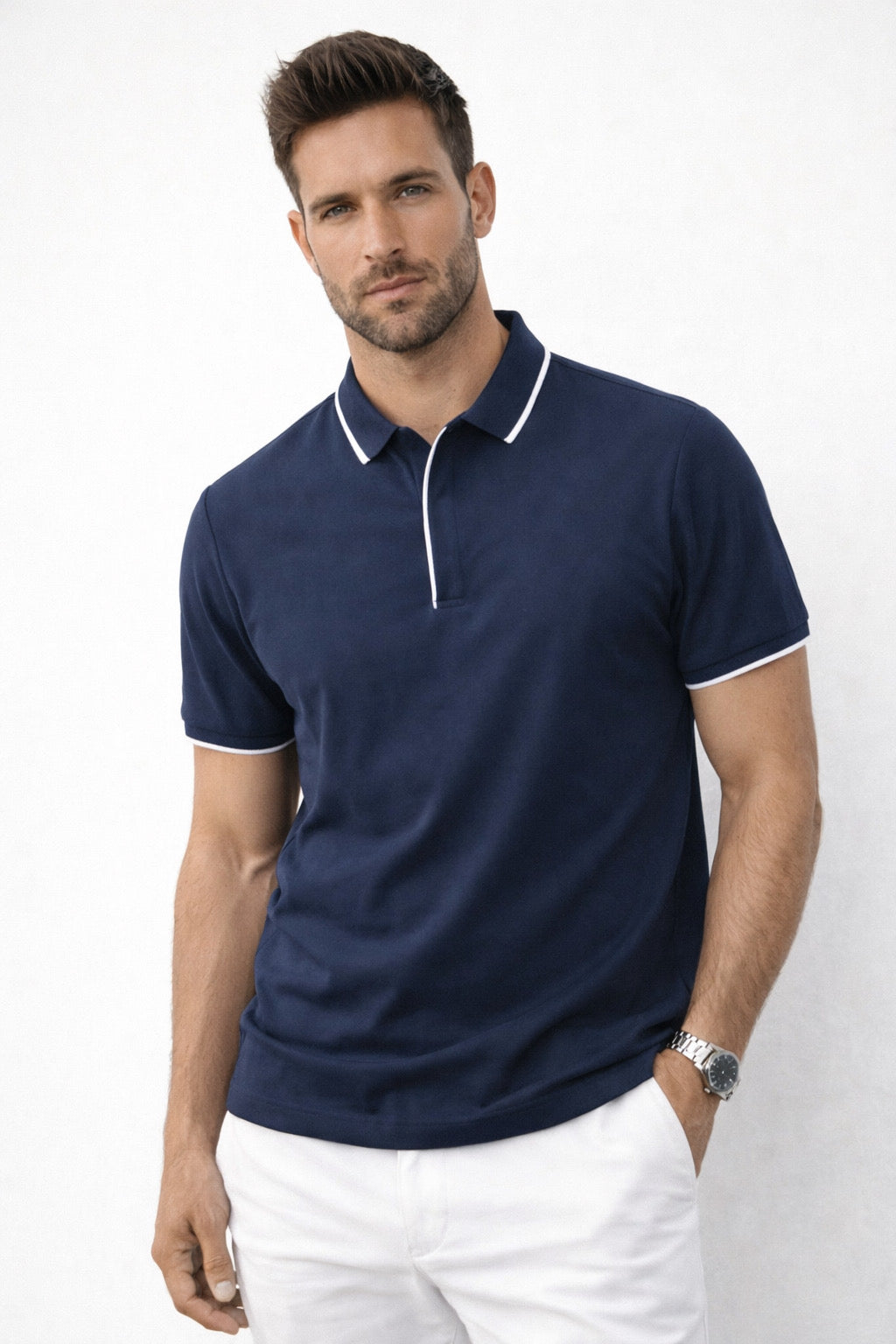 Playera Polo para Hombre con Cierre Super Stretch A61414 Marino