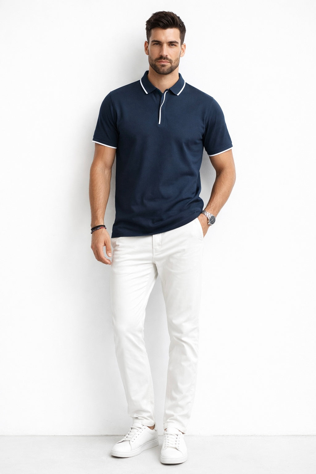 Playera Polo para Hombre con Cierre Super Stretch A61414 Marino