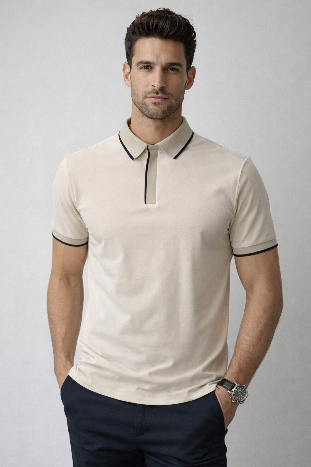 Playera Polo para Hombre con Cierre Super Stretch A61414 Beige