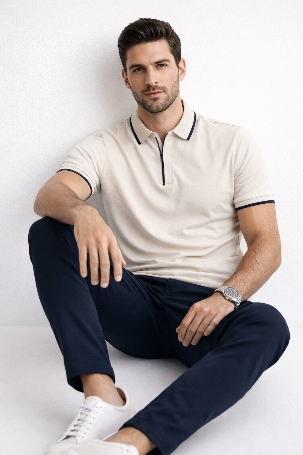 Playera Polo para Hombre con Cierre Super Stretch A61414 Beige