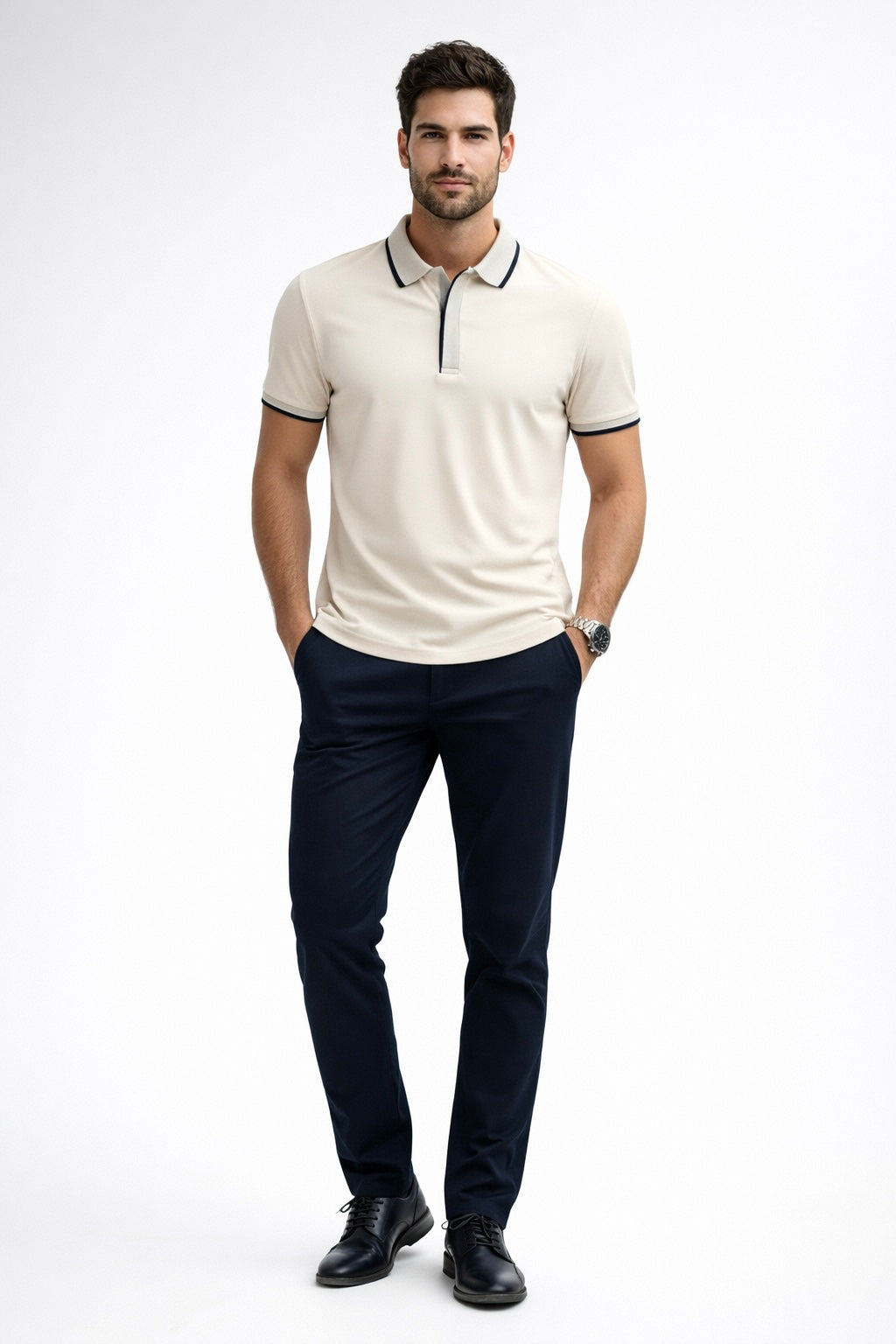 Playera Polo para Hombre con Cierre Super Stretch A61414 Beige