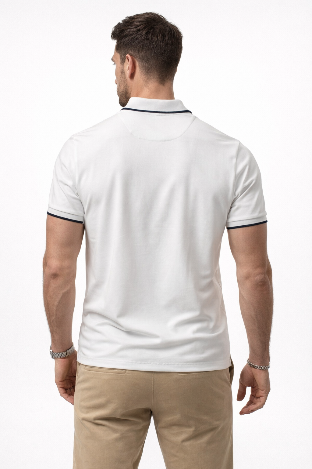 Playera Polo para Hombre con Cierre Super Stretch A61414 Blanco