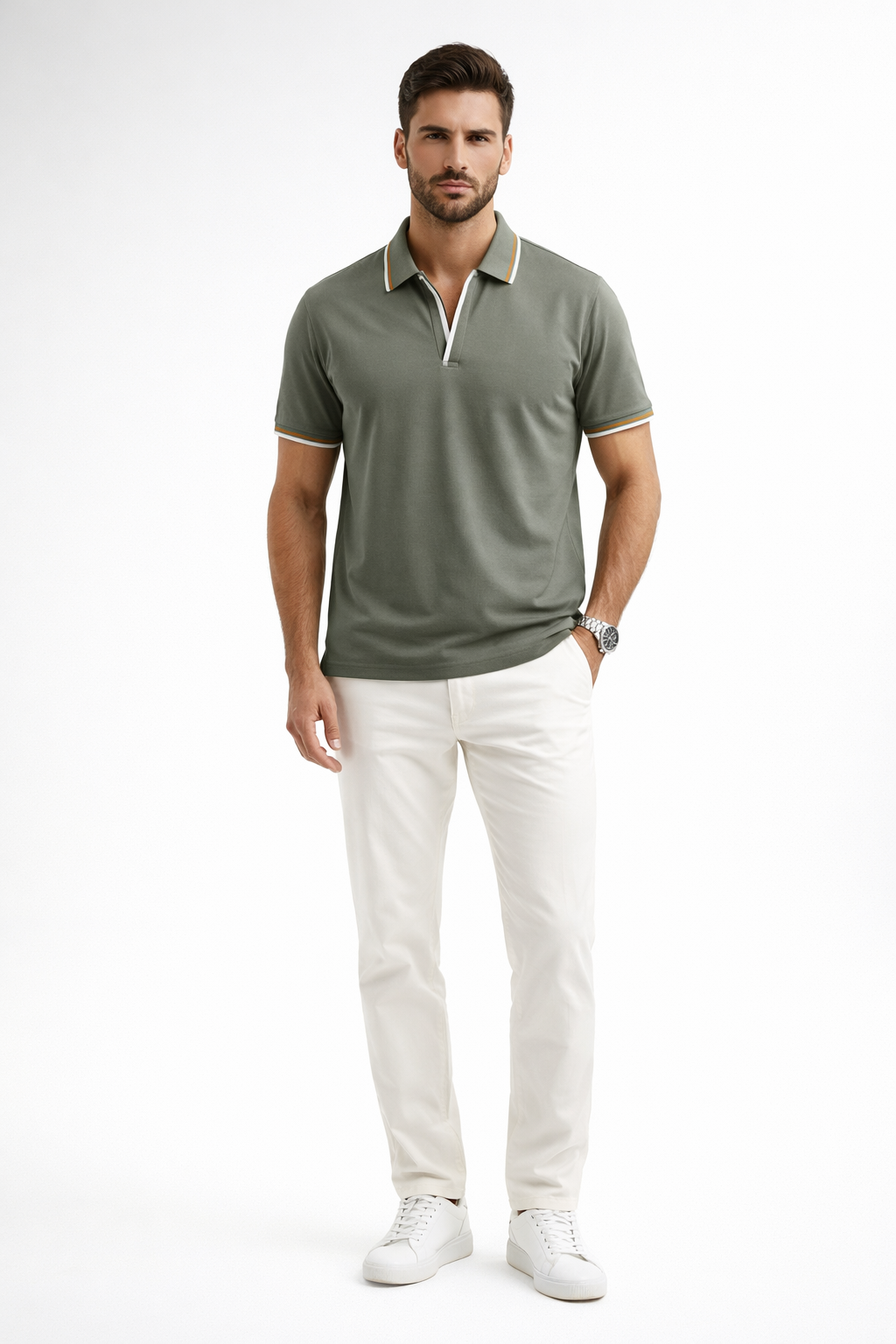 Playera Polo para Hombre Casual Antiarrugas A61416 Olivo