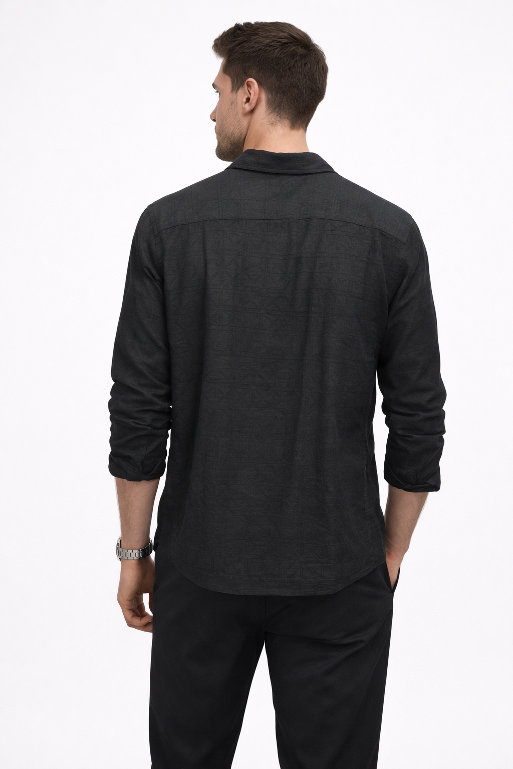 Camisa para Hombre Manga Larga Jacquard Antiarrugas Ligera B61407 Negro