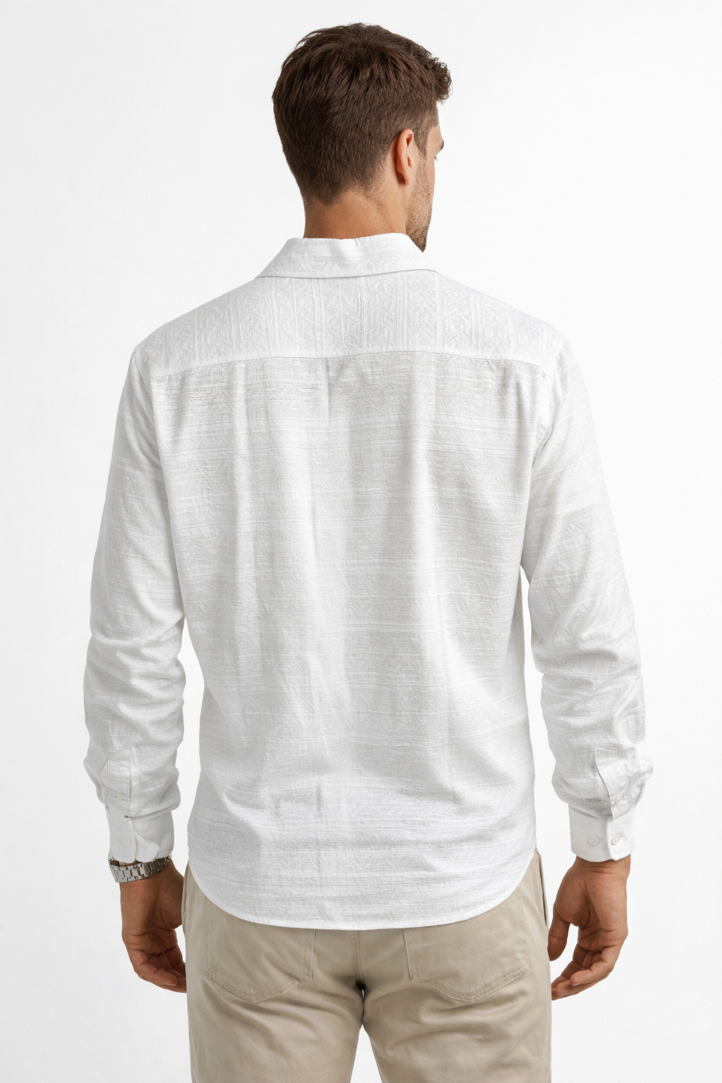 Camisa para Hombre Manga Larga Jacquard Antiarrugas Ligera B61407 Blanco