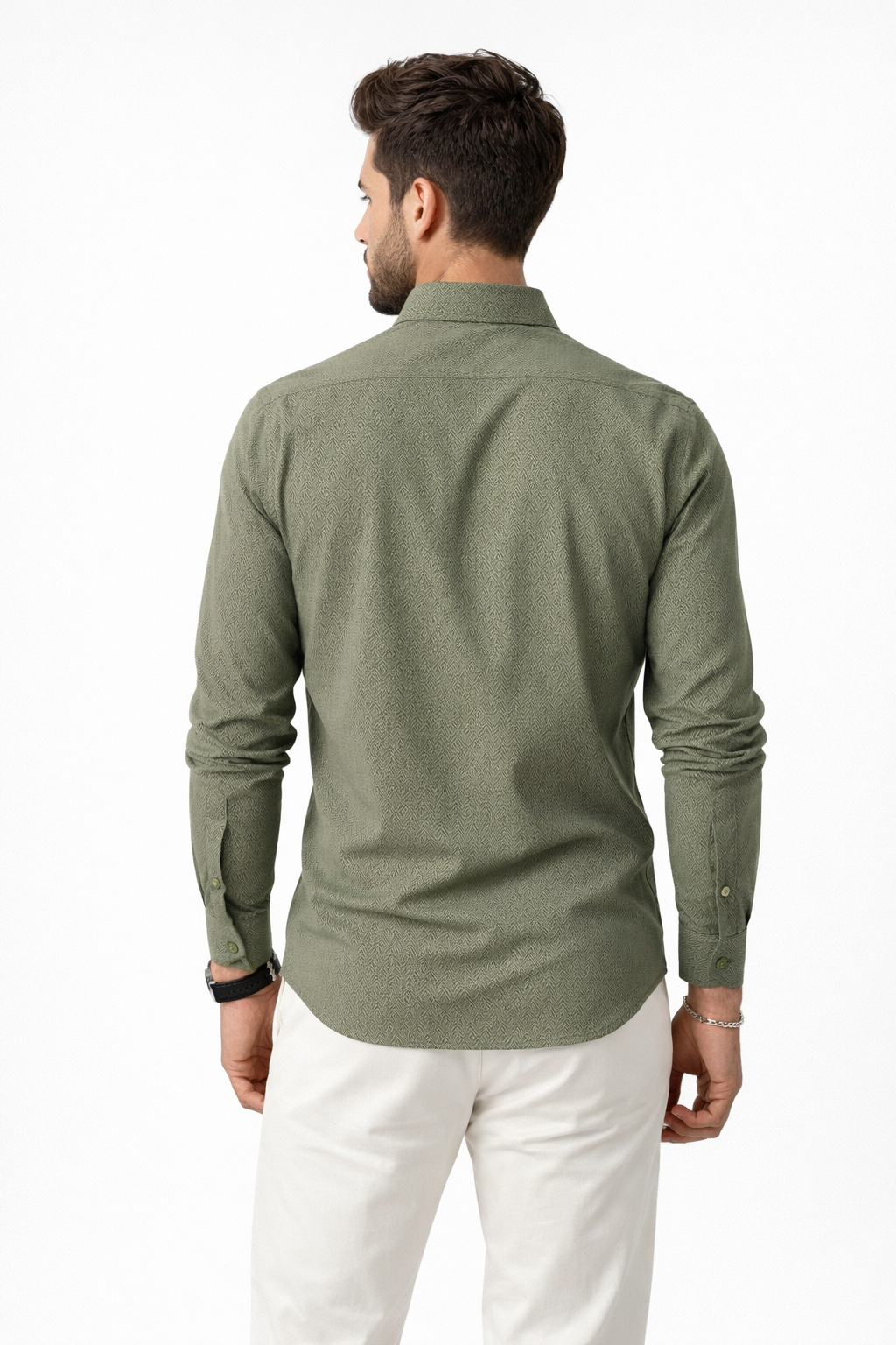 Camisa para Hombre Manga Larga Jacquard Super Stretch B61404 Olivo