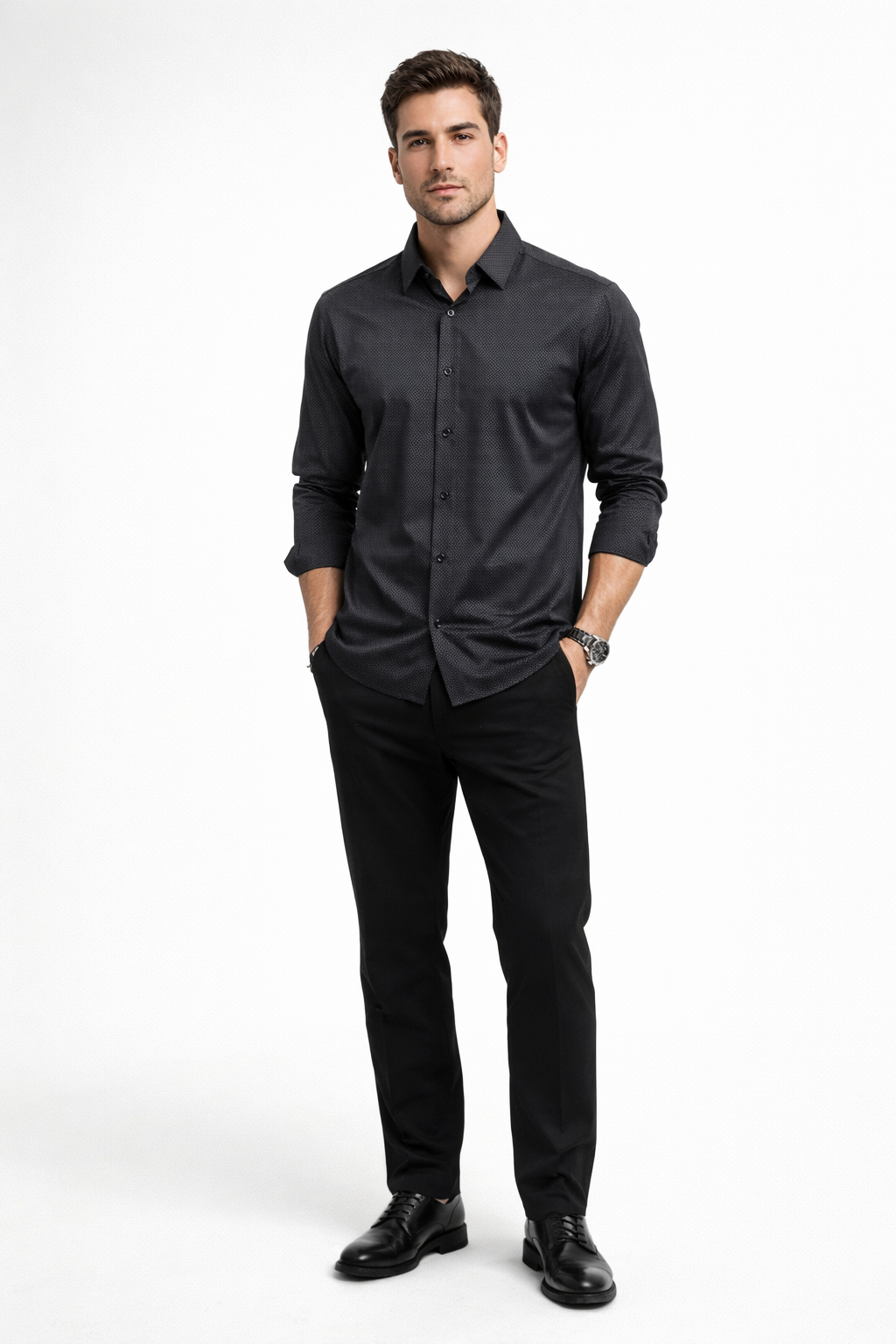 Camisa para Hombre Manga Larga Jacquard Super Stretch B61404 Negro