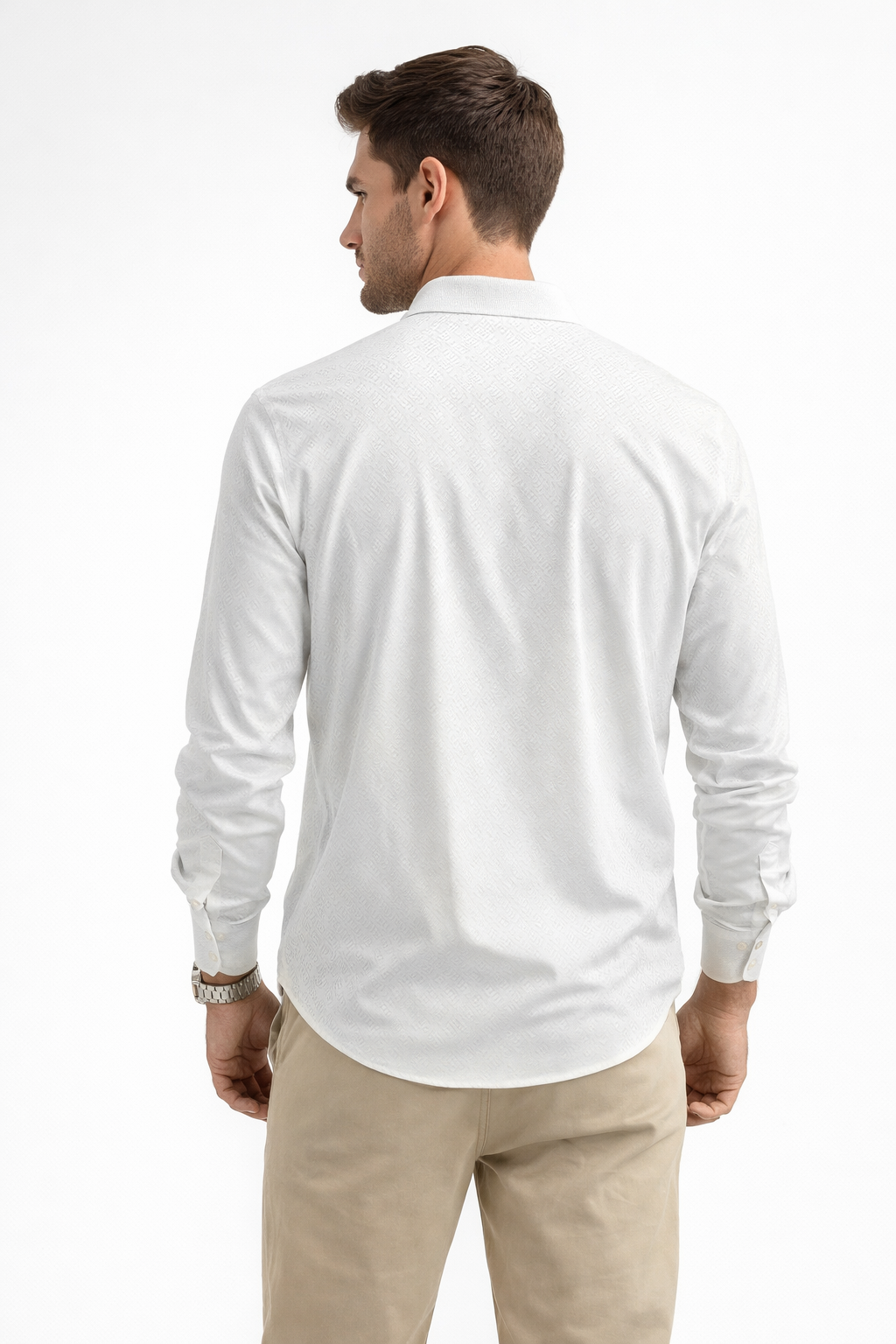 Camisa para Hombre Manga Larga Jacquard Super Stretch B61404 Hueso