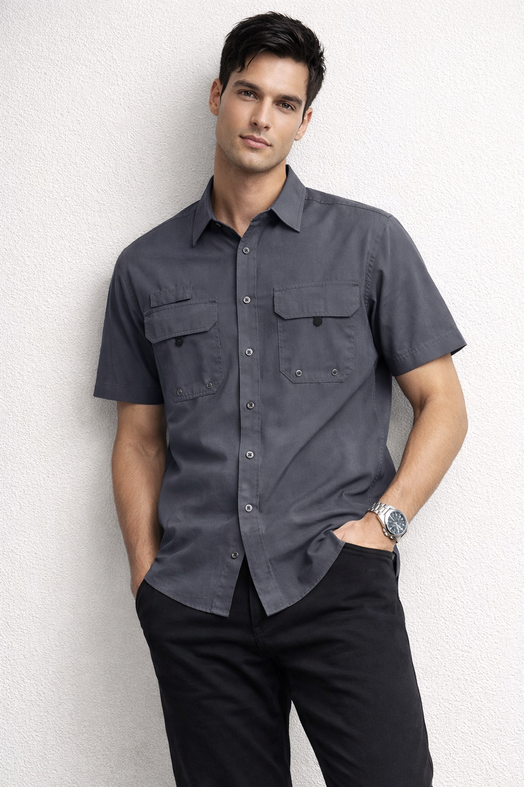Camisa para Hombre Manga Corta Sport Outdoor Tipo Pescador BMCHI Gris