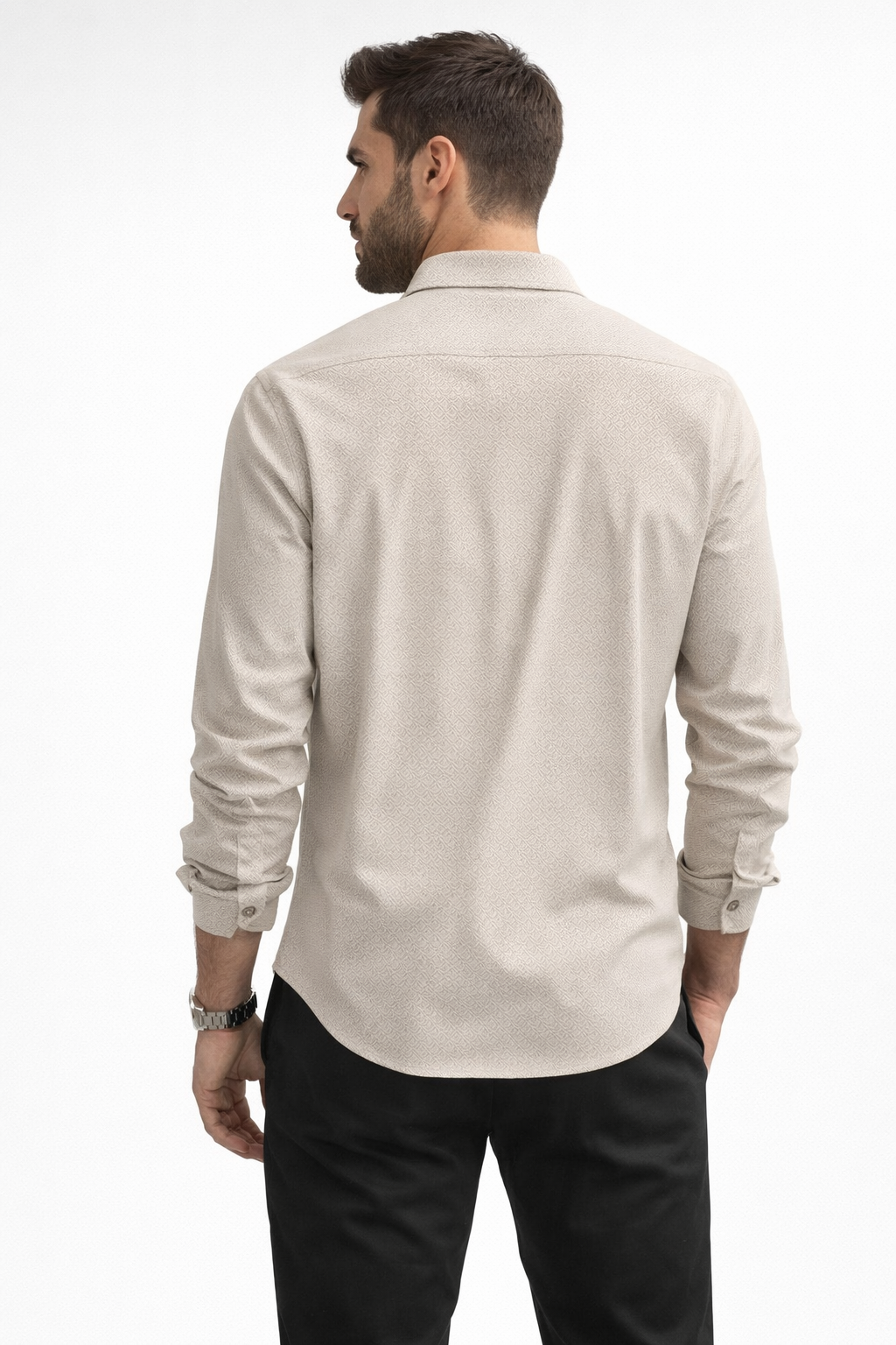 Camisa para Hombre Manga Larga Jacquard Super Stretch B61404 Beige