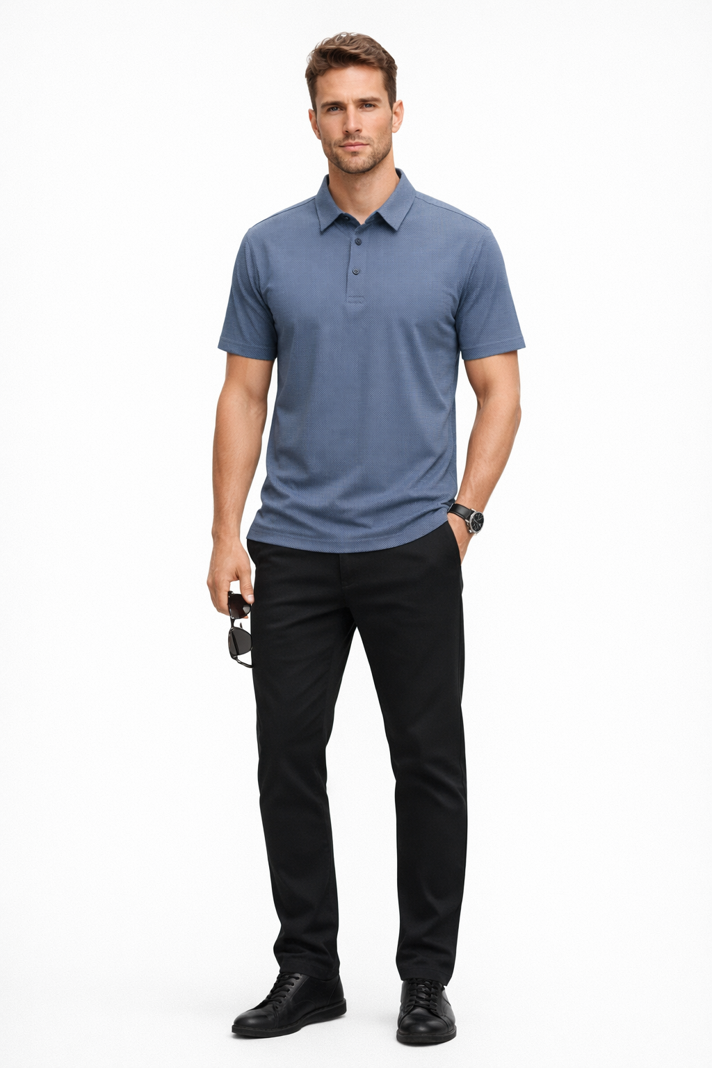 Playera Polo para Hombre Jacquard Super Stretch A61417 Azul
