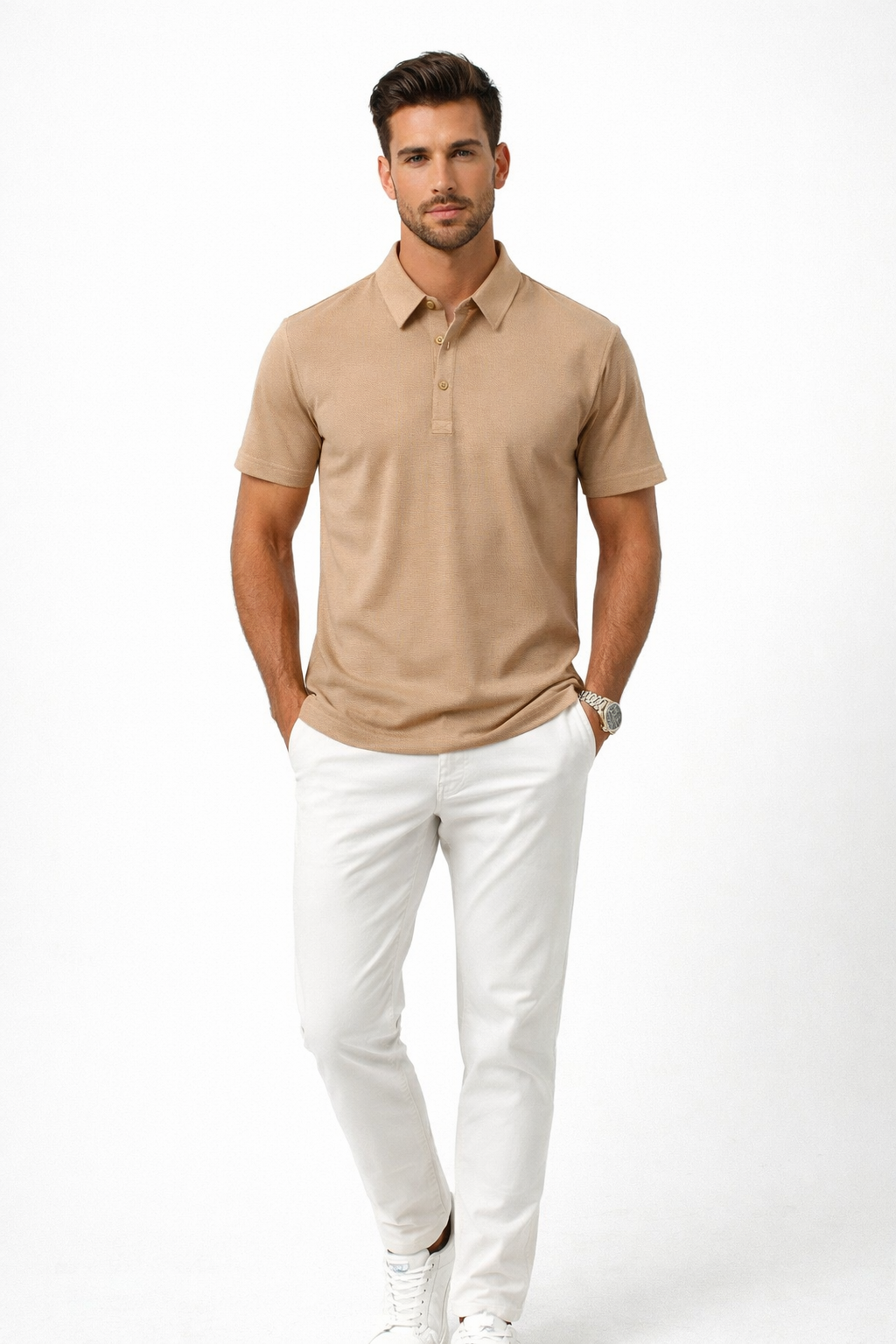 Playera Polo para Hombre Jacquard Super Stretch A61417 Beige