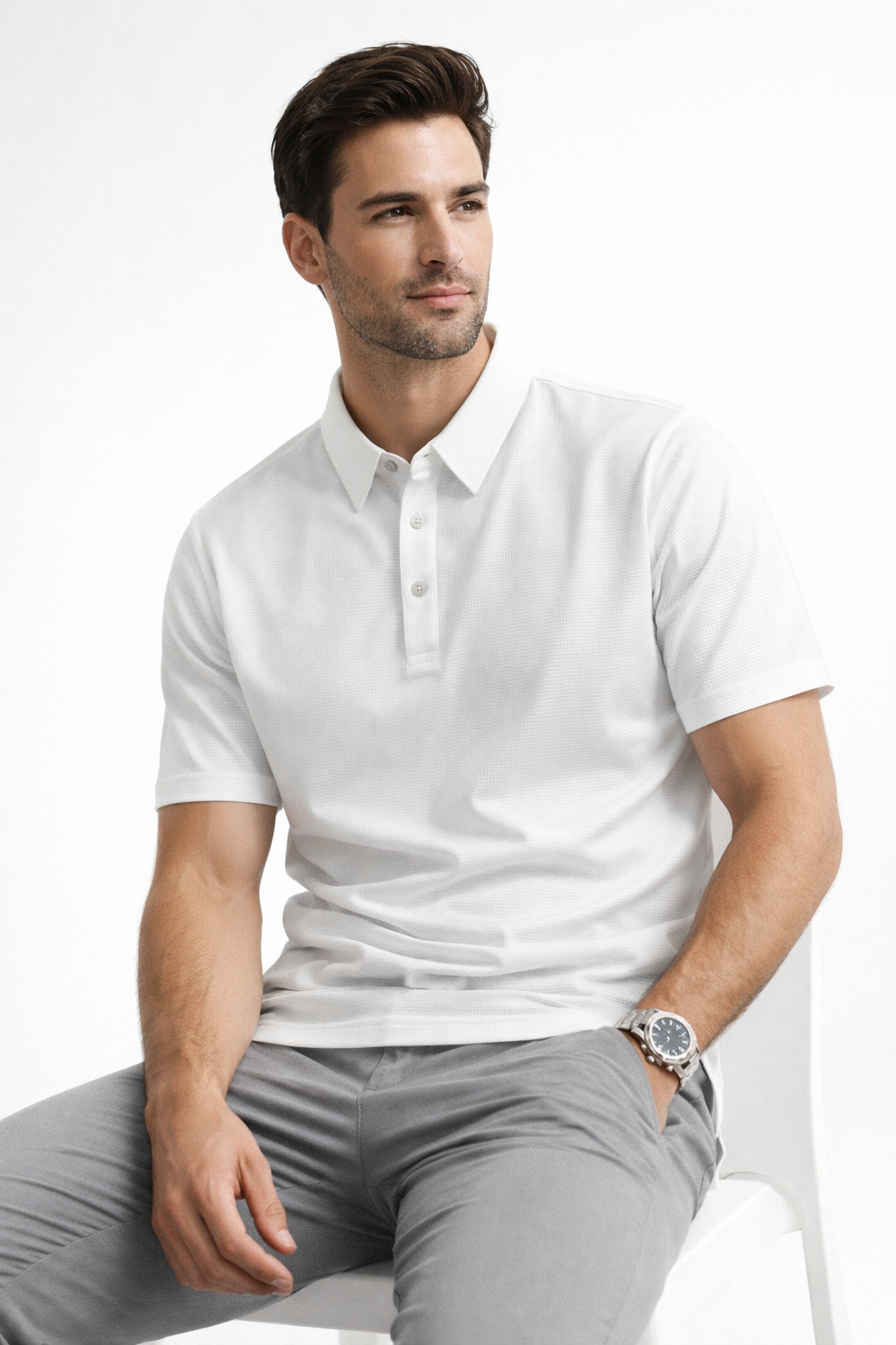 Playera Polo para Hombre Jacquard Super Stretch A61417 Blanco