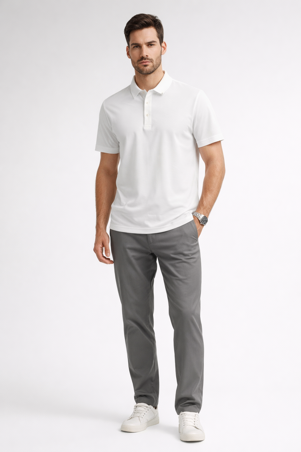 Playera Polo para Hombre Jacquard Super Stretch A61417 Blanco
