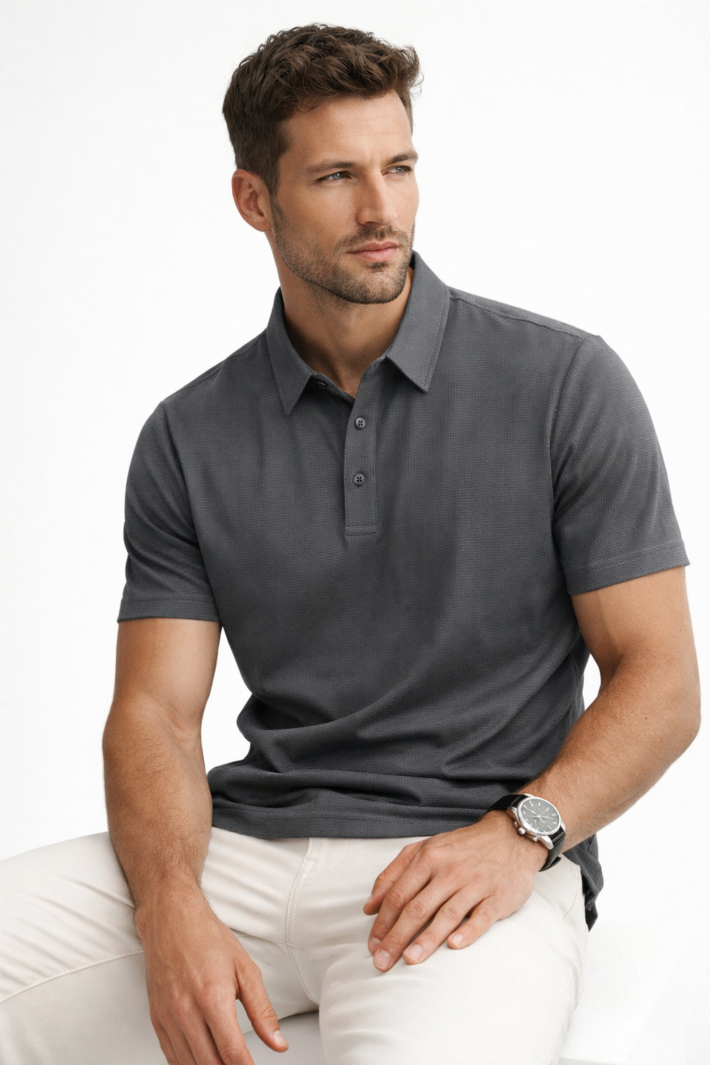 Playera Polo para Hombre Jacquard Super Stretch A61417 Gris
