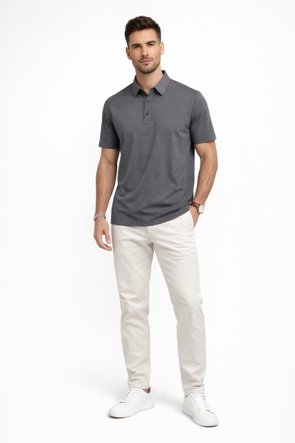 Playera Polo para Hombre Jacquard Super Stretch A61417 Gris