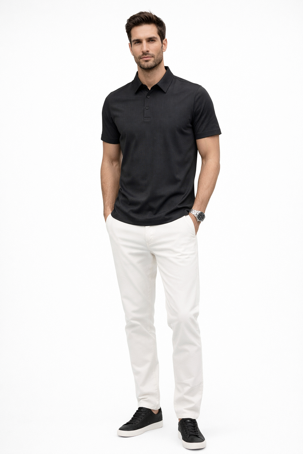 Playera Polo para Hombre Jacquard Super Stretch A61417 Negro