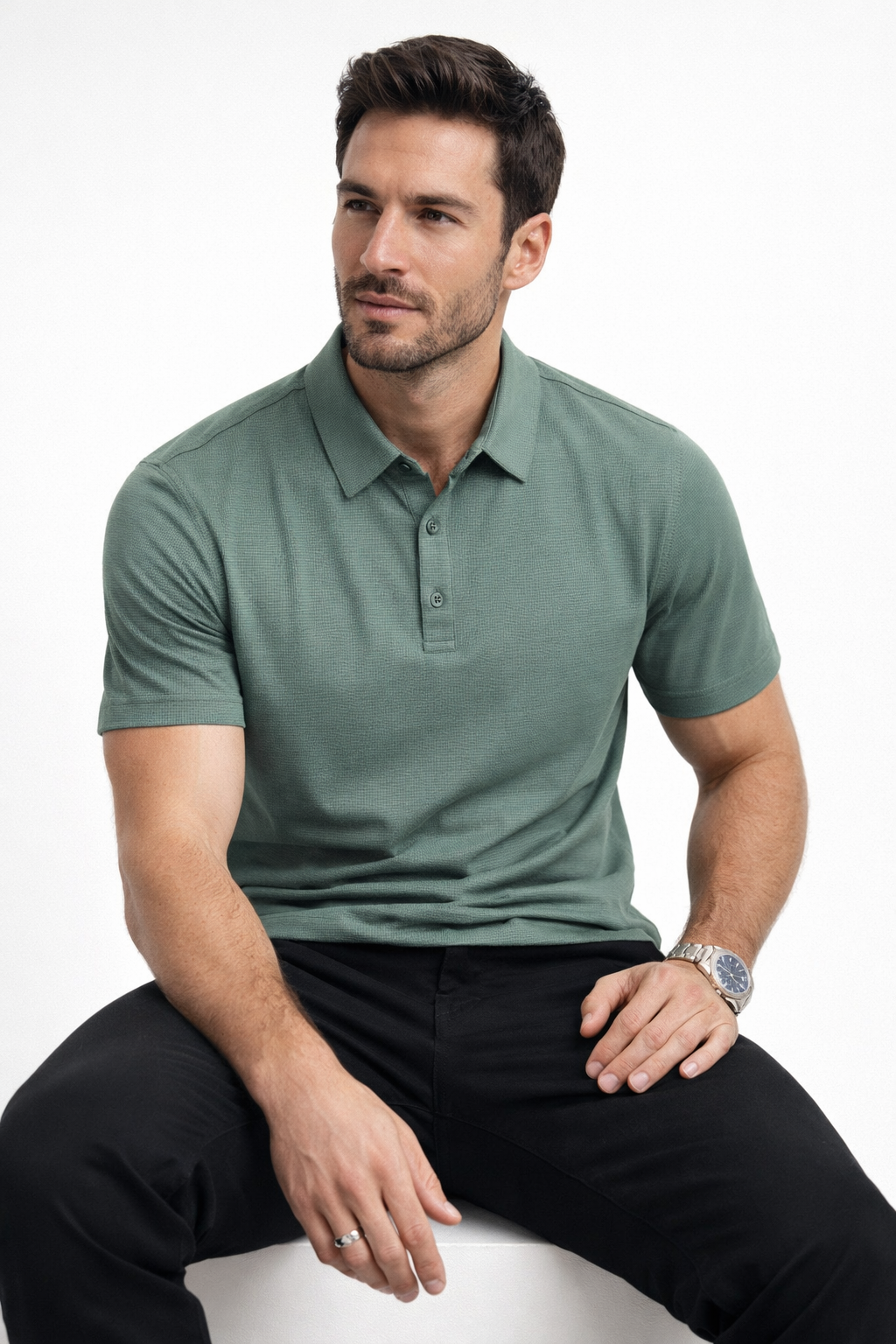 Playera Polo para Hombre Jacquard Super Stretch A61417 Verde