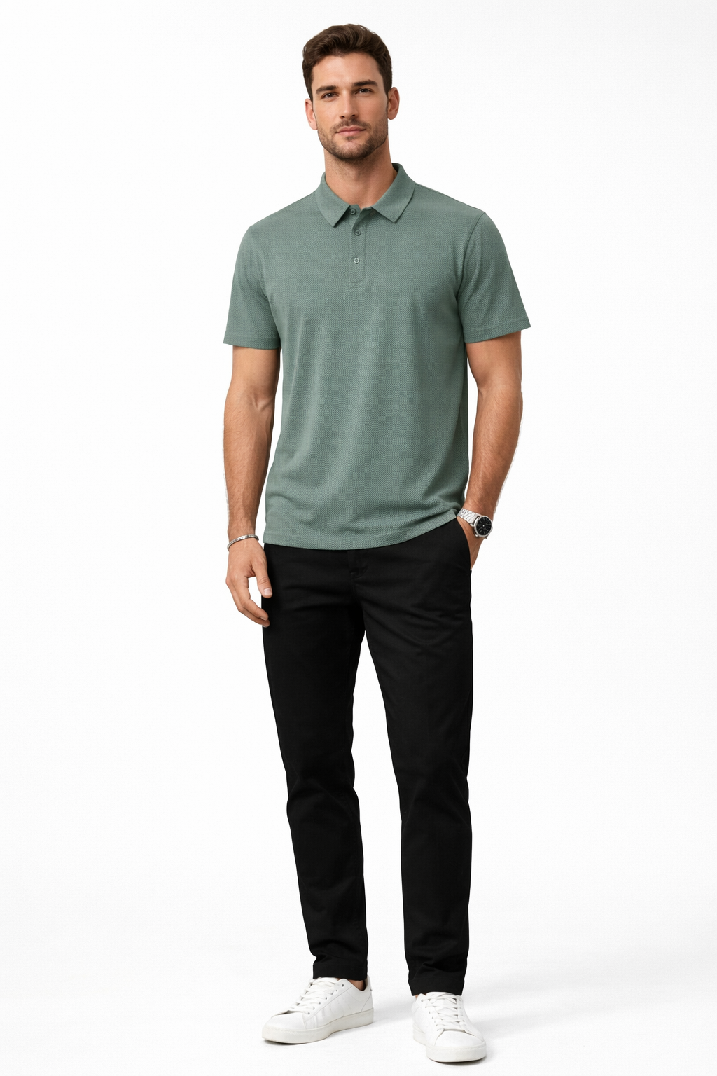 Playera Polo para Hombre Jacquard Super Stretch A61417 Verde