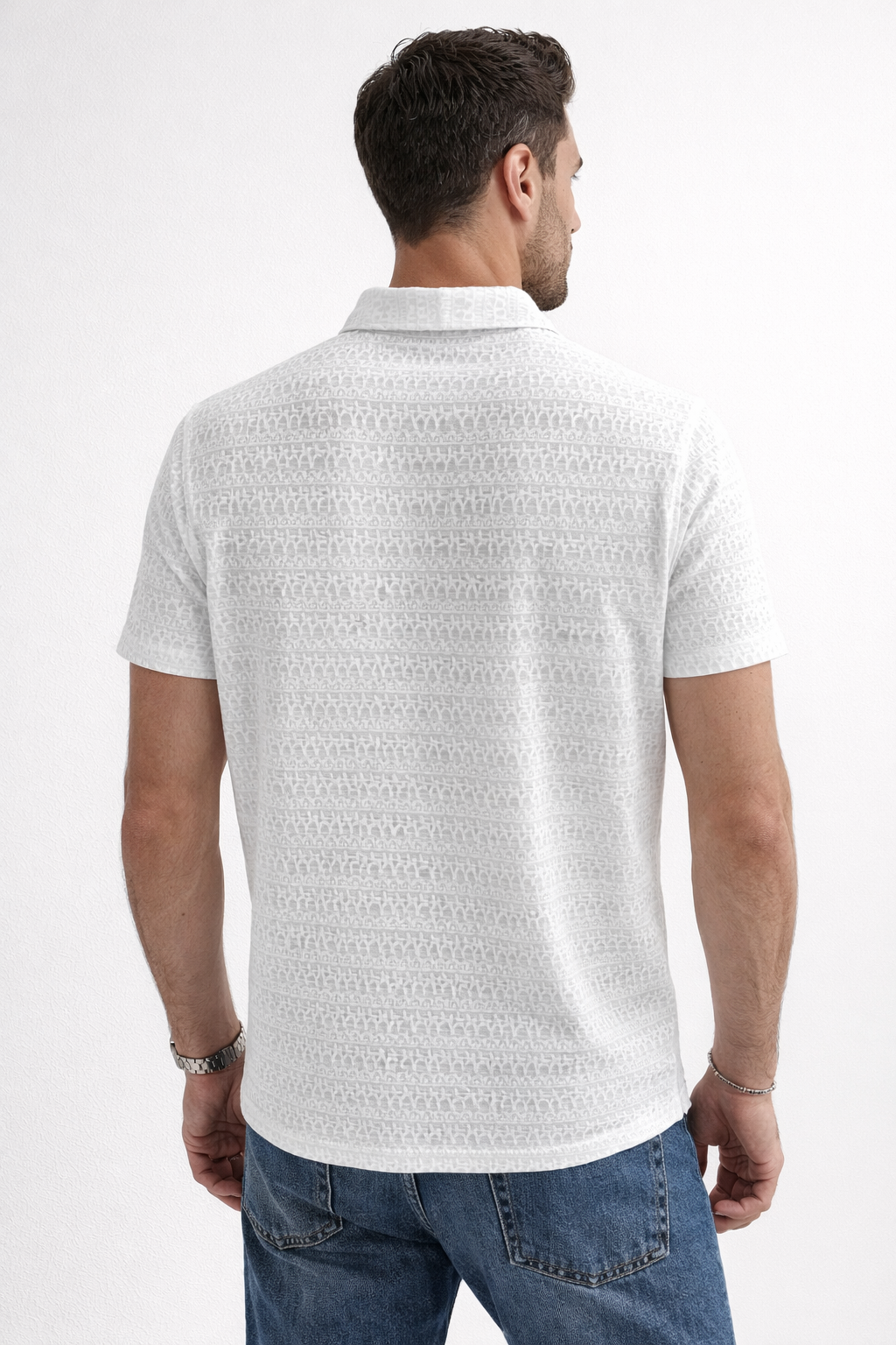 Playera Polo para Hombre Casual Jacquard Super Stretch A61420 Blanco