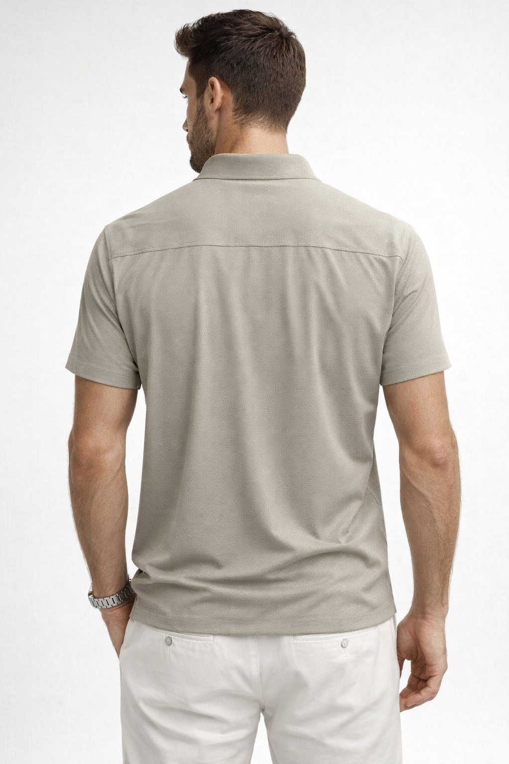 Camisa para Hombre Manga Corta Jacquard Sin Costura Antiarrugas B61451 Beige