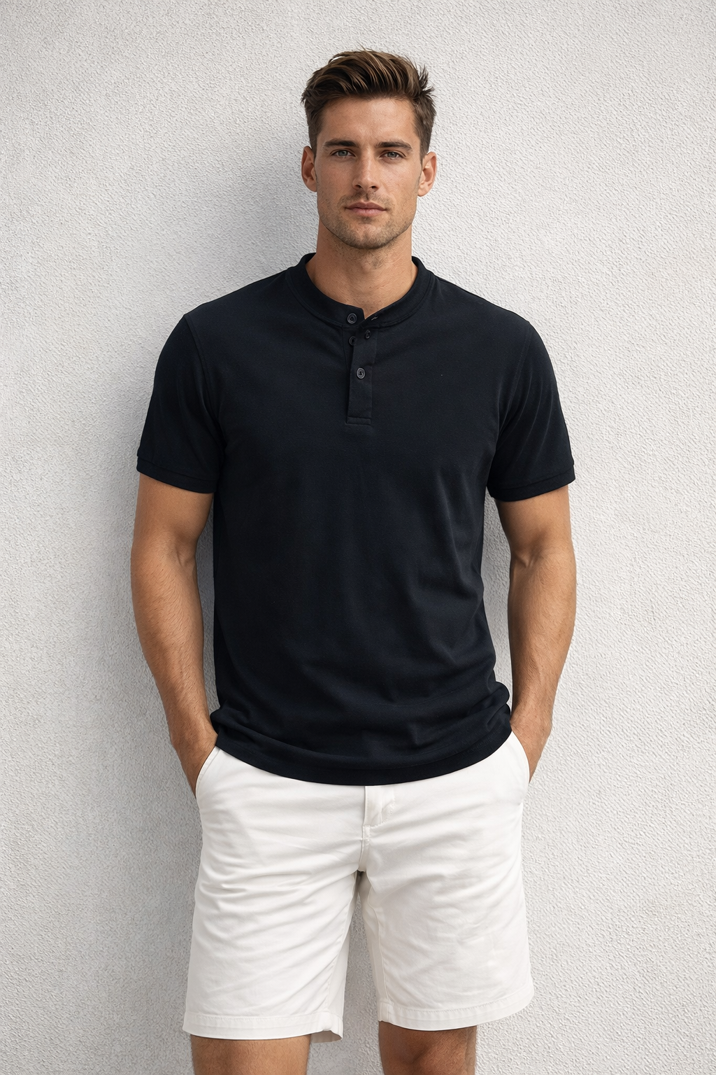 Playeras Polo Para Hombre Cuello Mao Spandex APMAO Negro