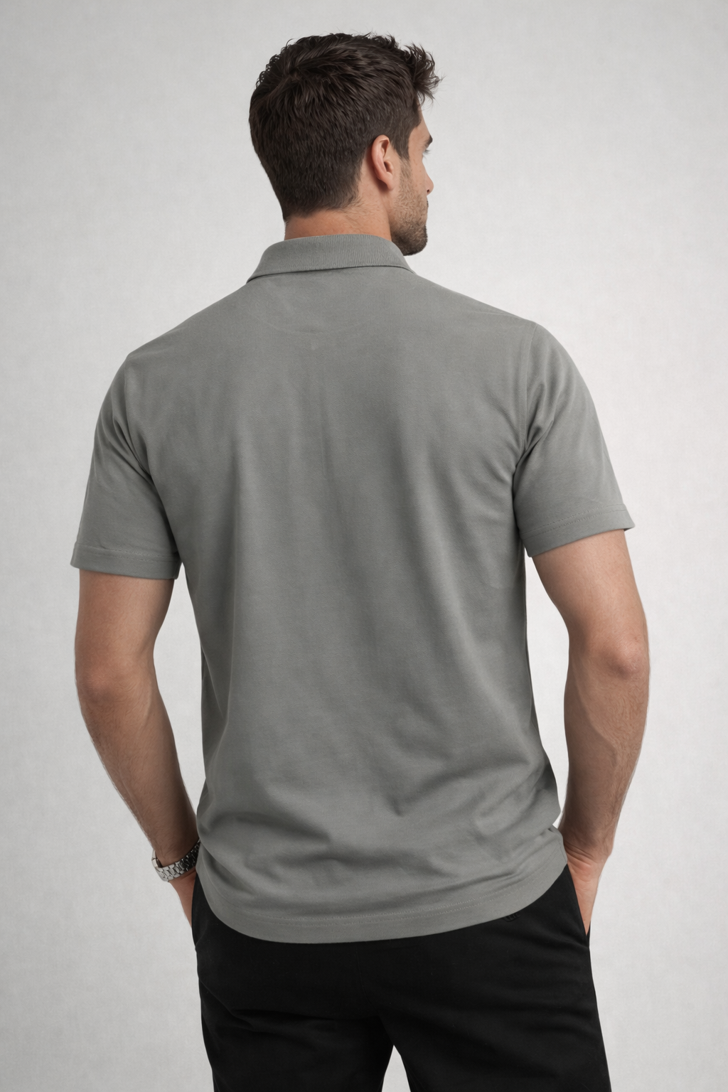 Playera Polo para Hombre con Cierre Premium Antiarrugas A61419 Gris