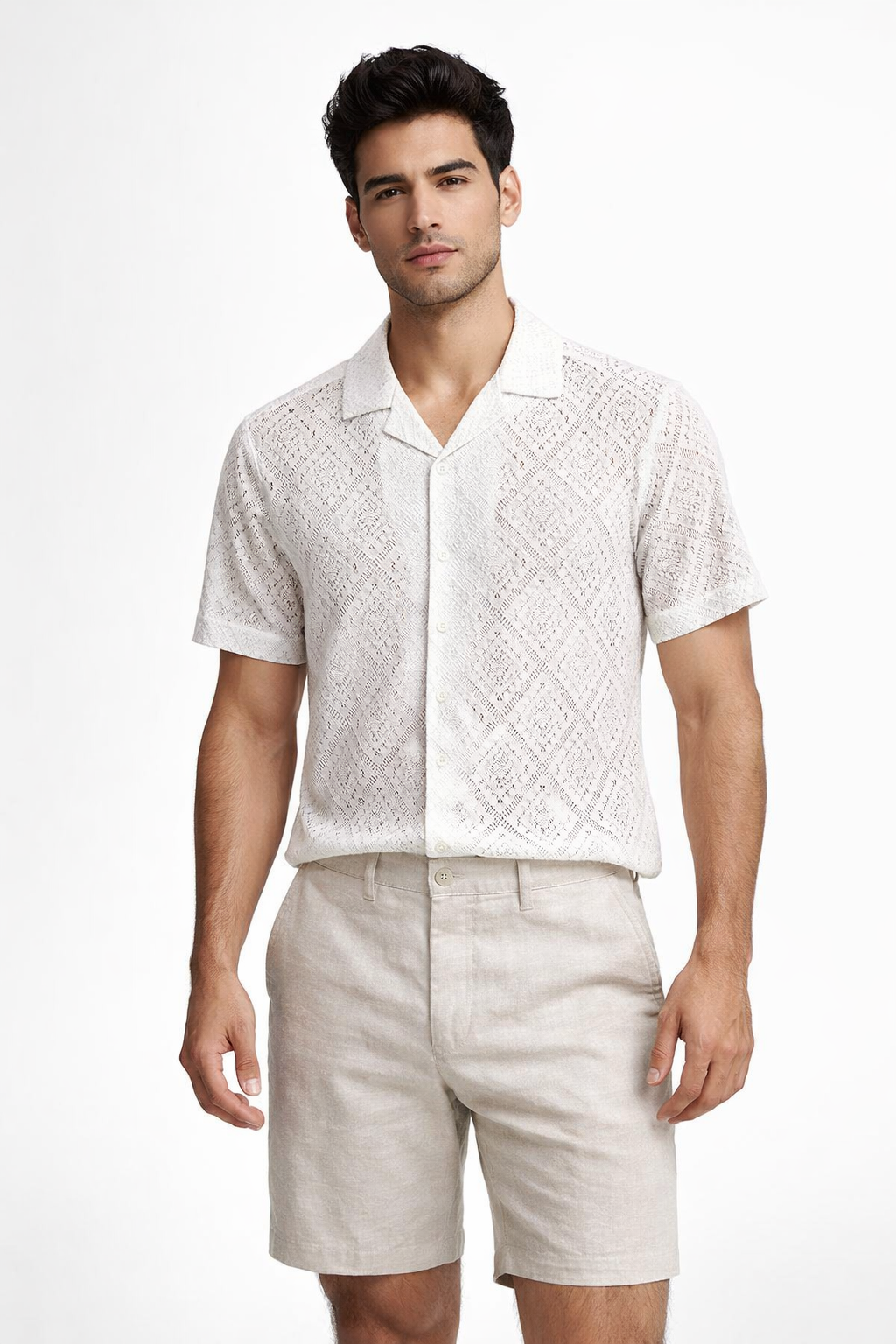 Bermudas Para Hombre Lino Ligero Para Verano G61453 Beige