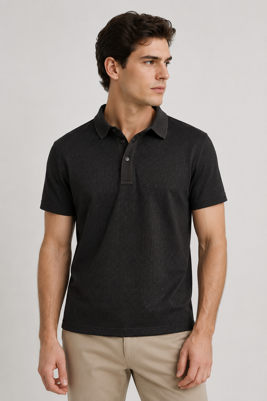 Playeras Polo Para Hombre Con Textura Geométrica Y Manga Corta A65414 Negro