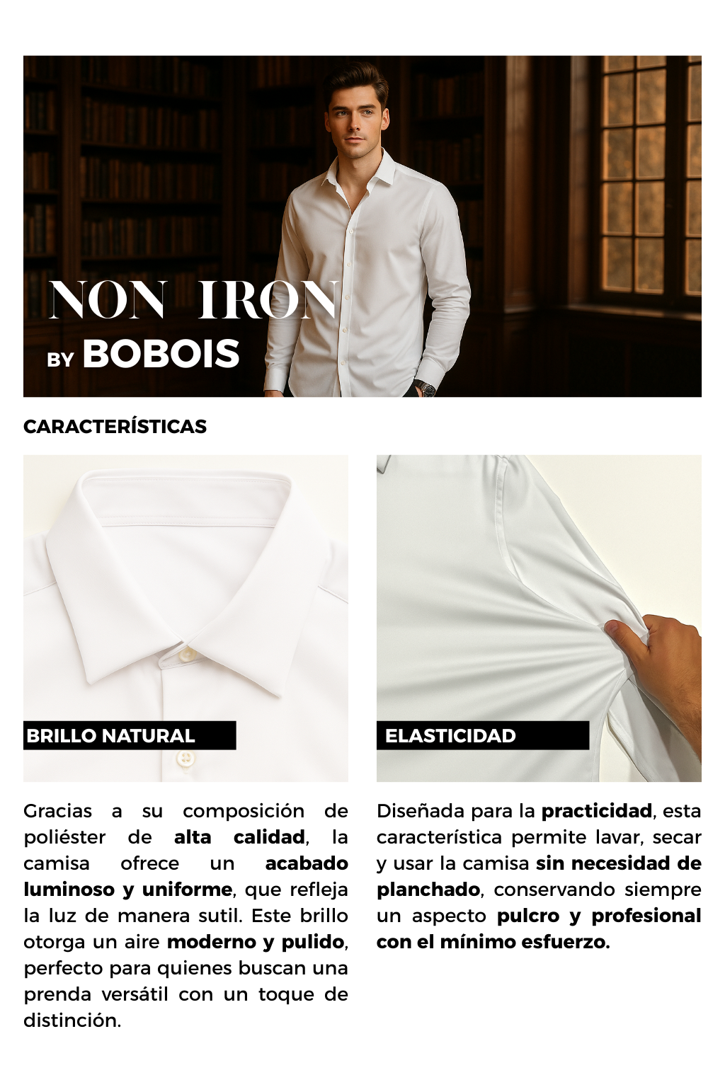 Camisas Para Hombre Regular Fit Sin Arrugas Non Iron BPOP4W Negro