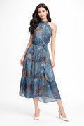 Vestidos Para Mujer Midi Cuello Halter Satinado S61104 Azul