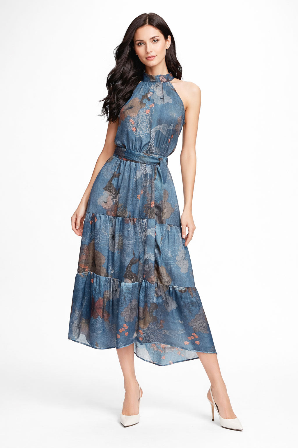 Vestidos Para Mujer Midi Cuello Halter Satinado S61104 Azul