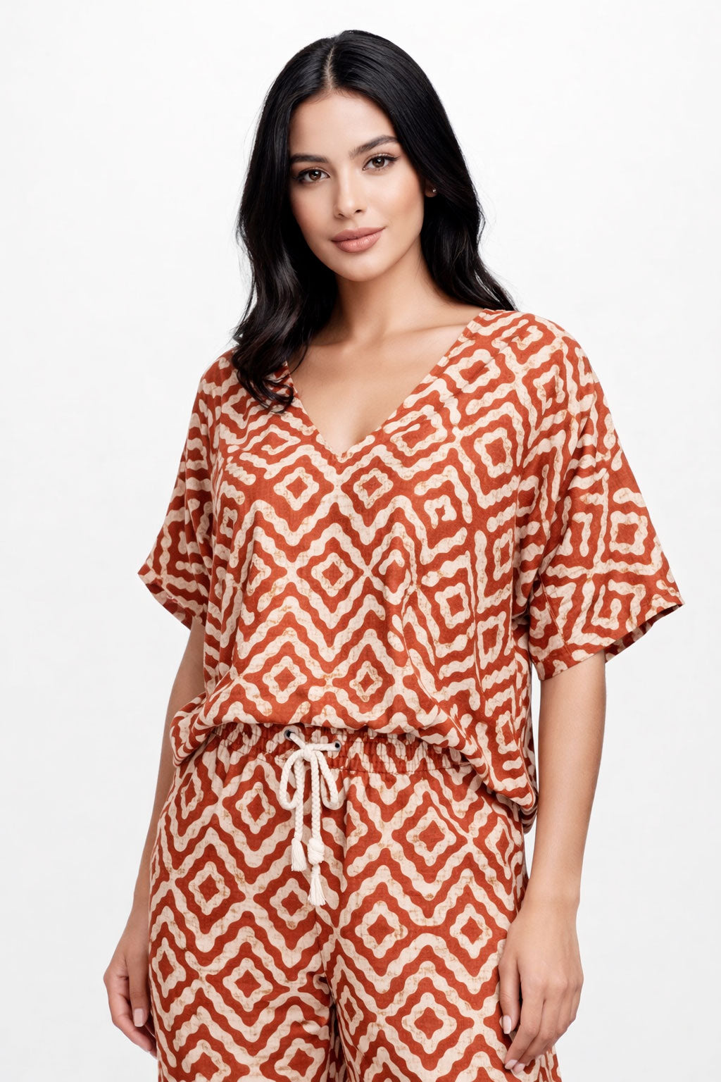 Blusas Para Mujer Ligera Cuello V Étnico N61122 Chedron