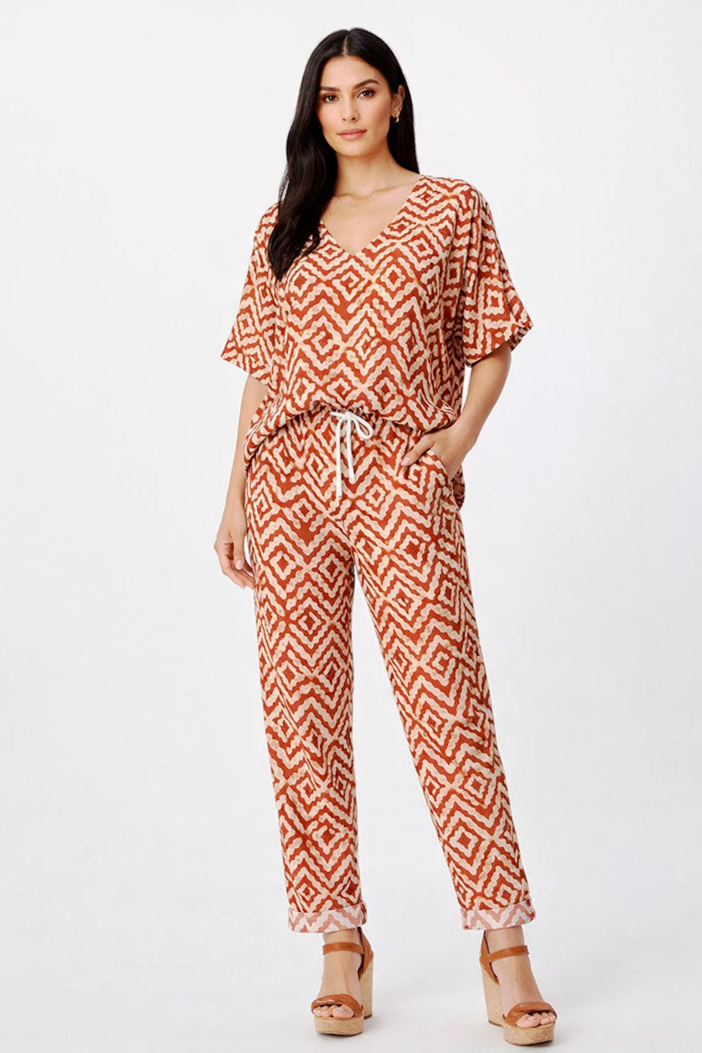 Pantalones Para Mujer Con Resorte y Jareta Étnico W61125 Chedron