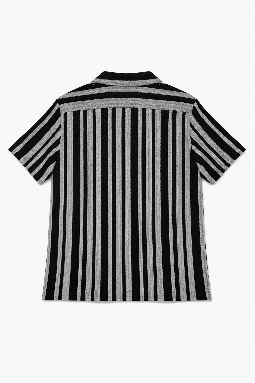 Camisa para Hombre Manga Corta Jacquard a Rayas Stretch B61456 Negro