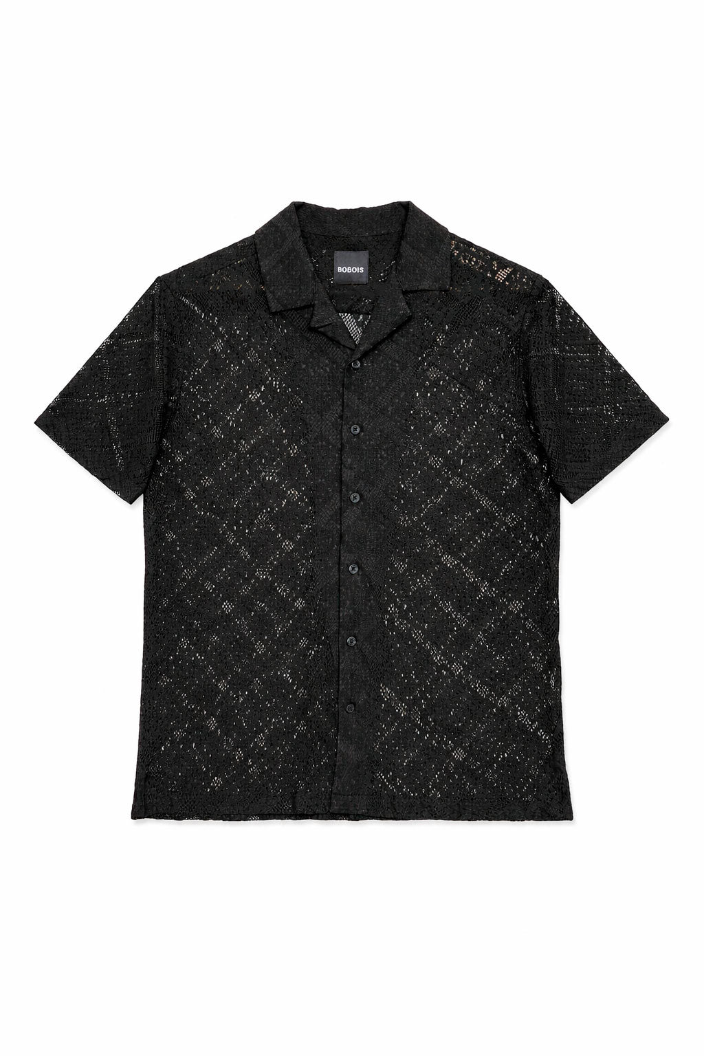 Camisa para Hombre Manga Corta Resort Casual de Crochet B61458 Negro