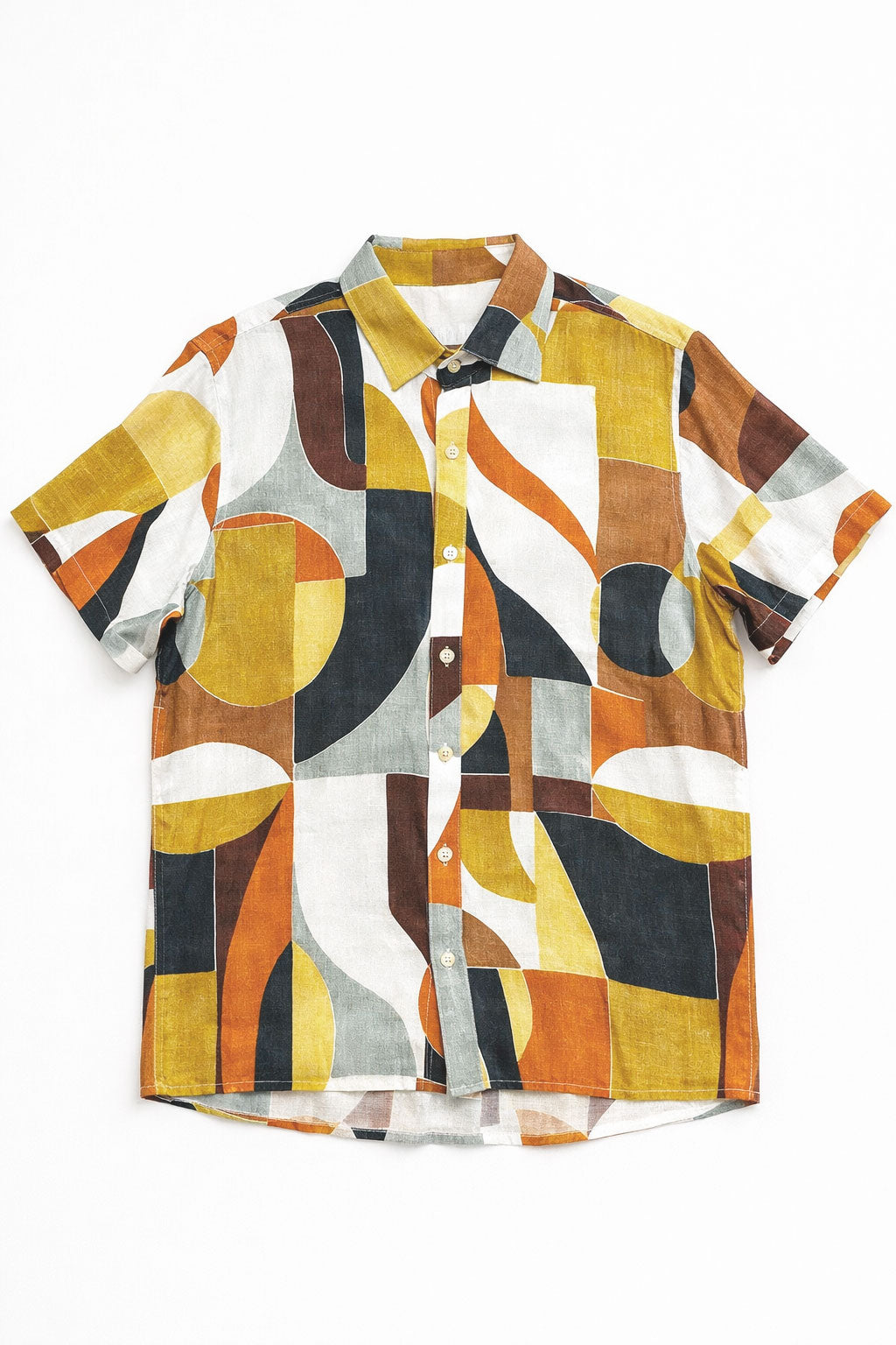 Camisas Para Hombre Manga Corta Estampado Tropical B51567 Naranja