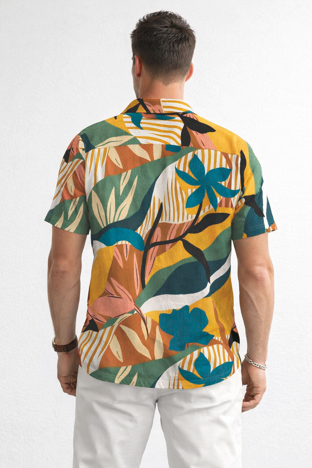 Camisas Para Hombre Manga Corta Estampado Tropical B51568 Azul