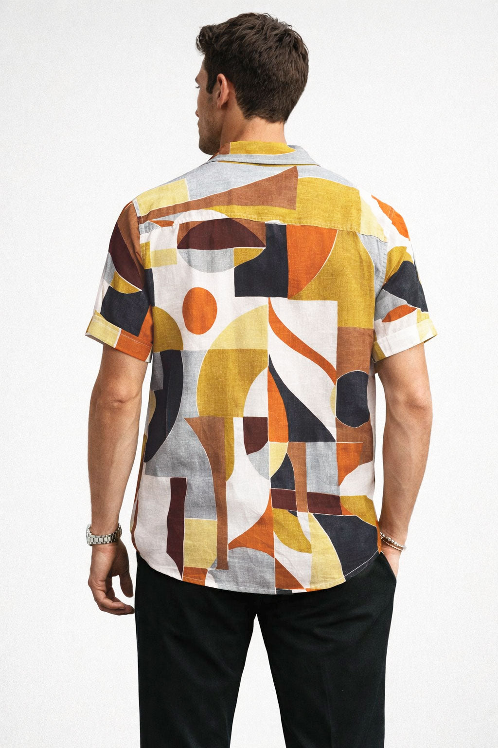 Camisas Para Hombre Manga Corta Estampado Tropical B51567 Naranja