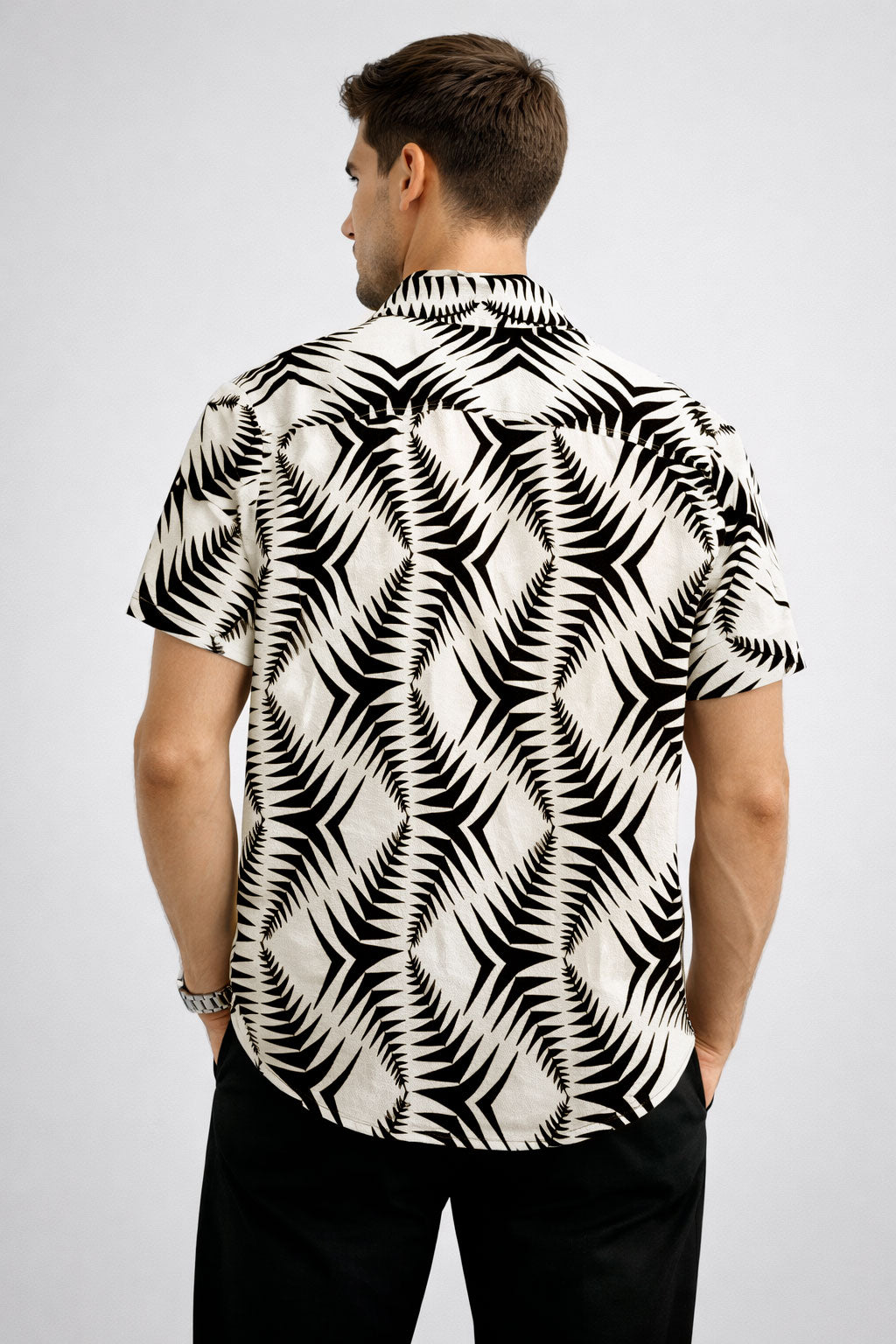 Camisas Para Hombre Manga Corta Estampado Tropical B51572 Hueso