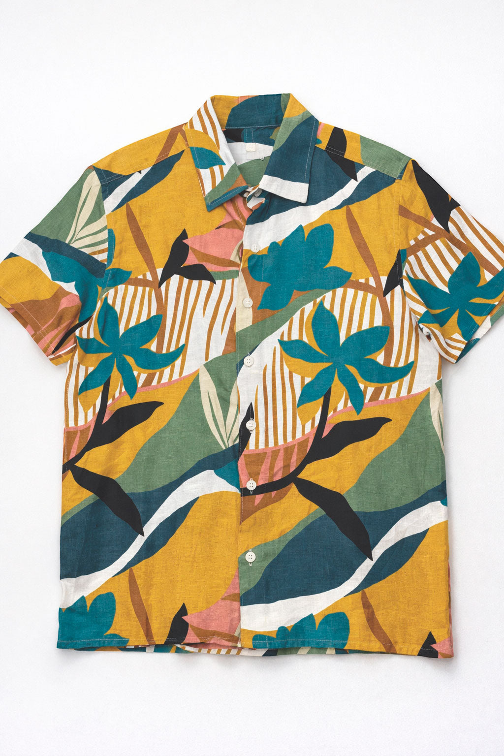 Camisas Para Hombre Manga Corta Estampado Tropical B51568 Azul