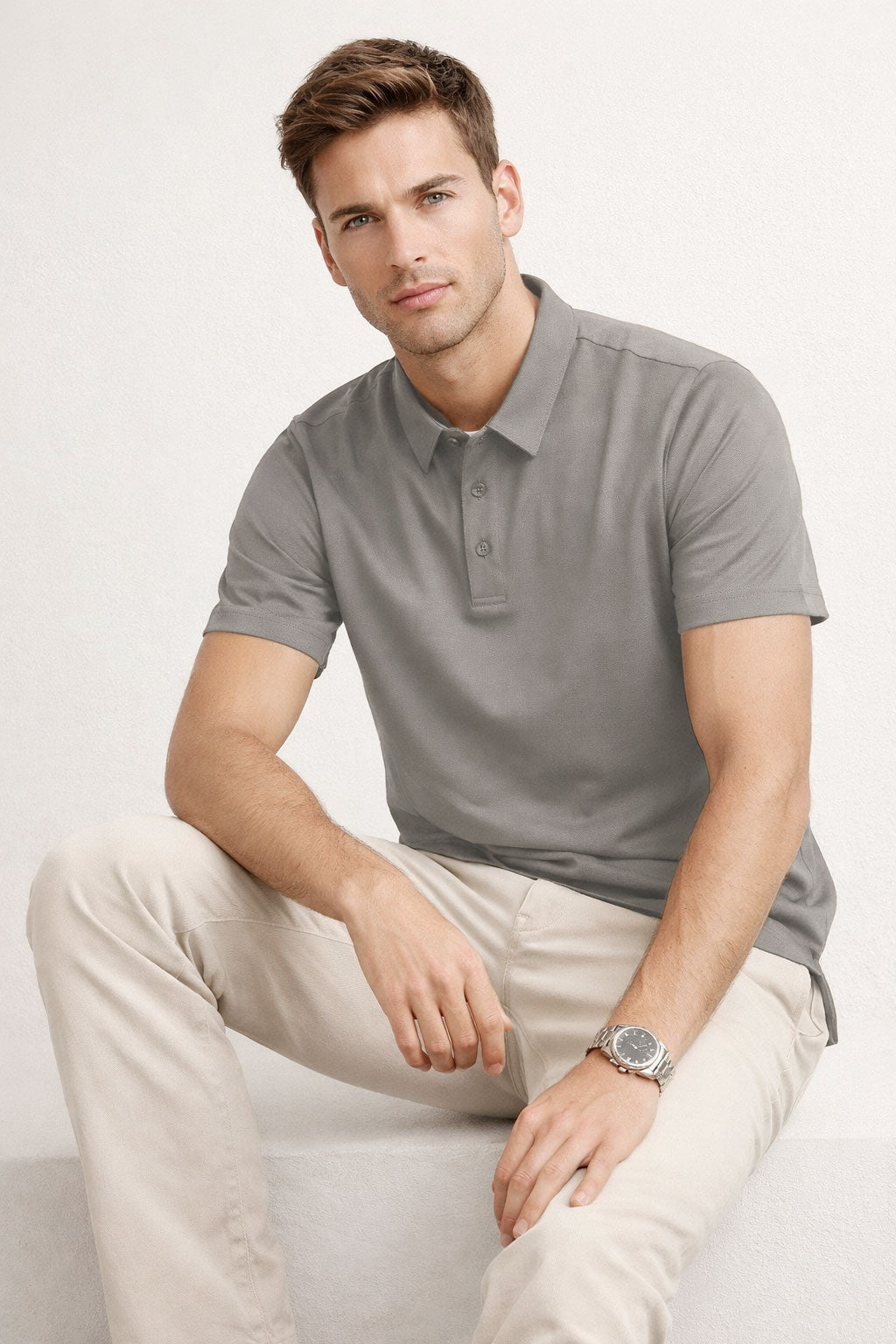 Playera Polo para Hombre Piqué Super Stretch Transpirable A61411 Gris