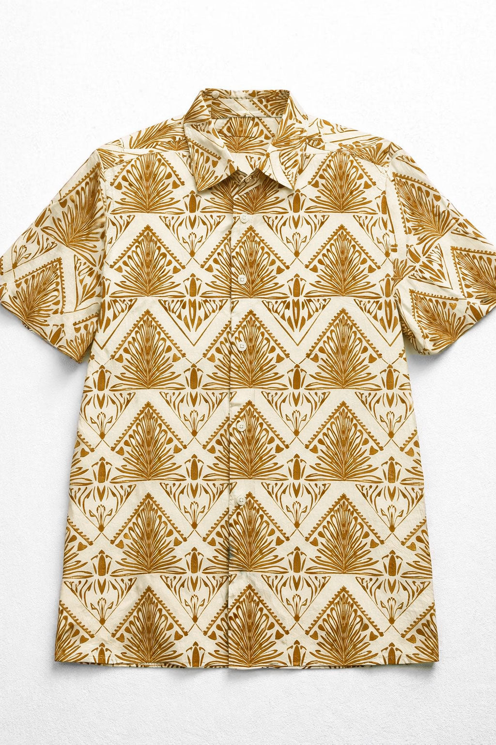 Camisas Para Hombre Manga Corta Estampado Tropical B51564 Ocre