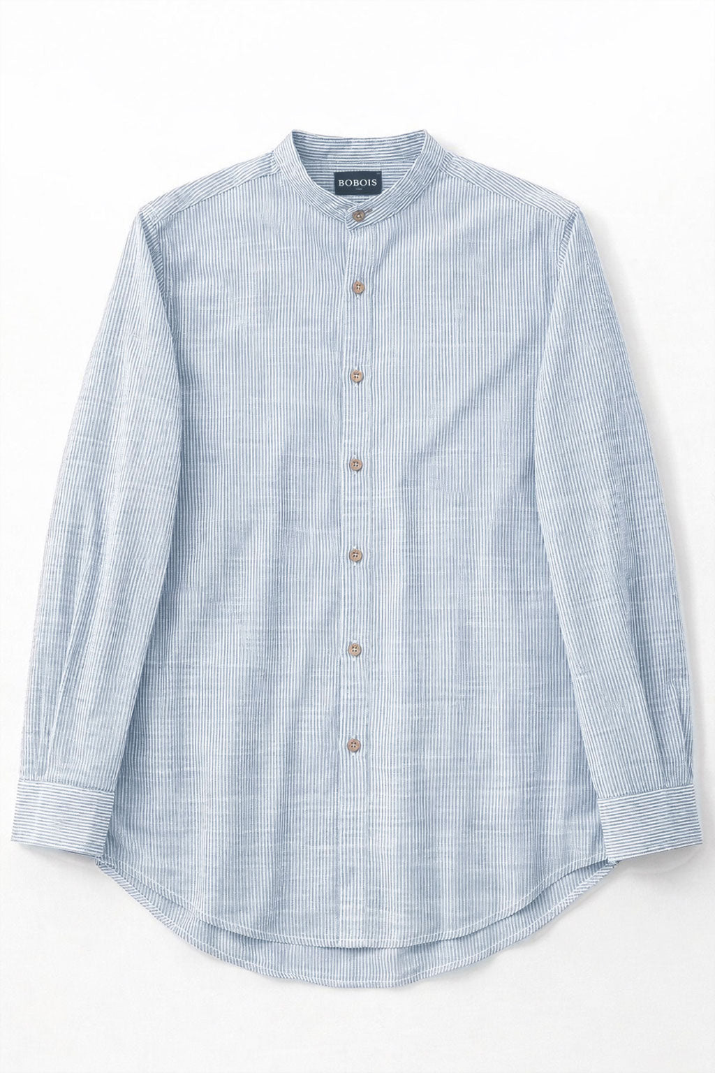 Camisas Para Hombre Cuello Mao Tipo Lino Micro Rayas B61311 Azul