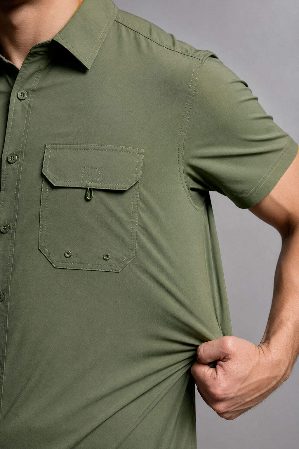 Camisa para Hombre Manga Corta Sport Outdoor Tipo Pescador BMCHI Olivo