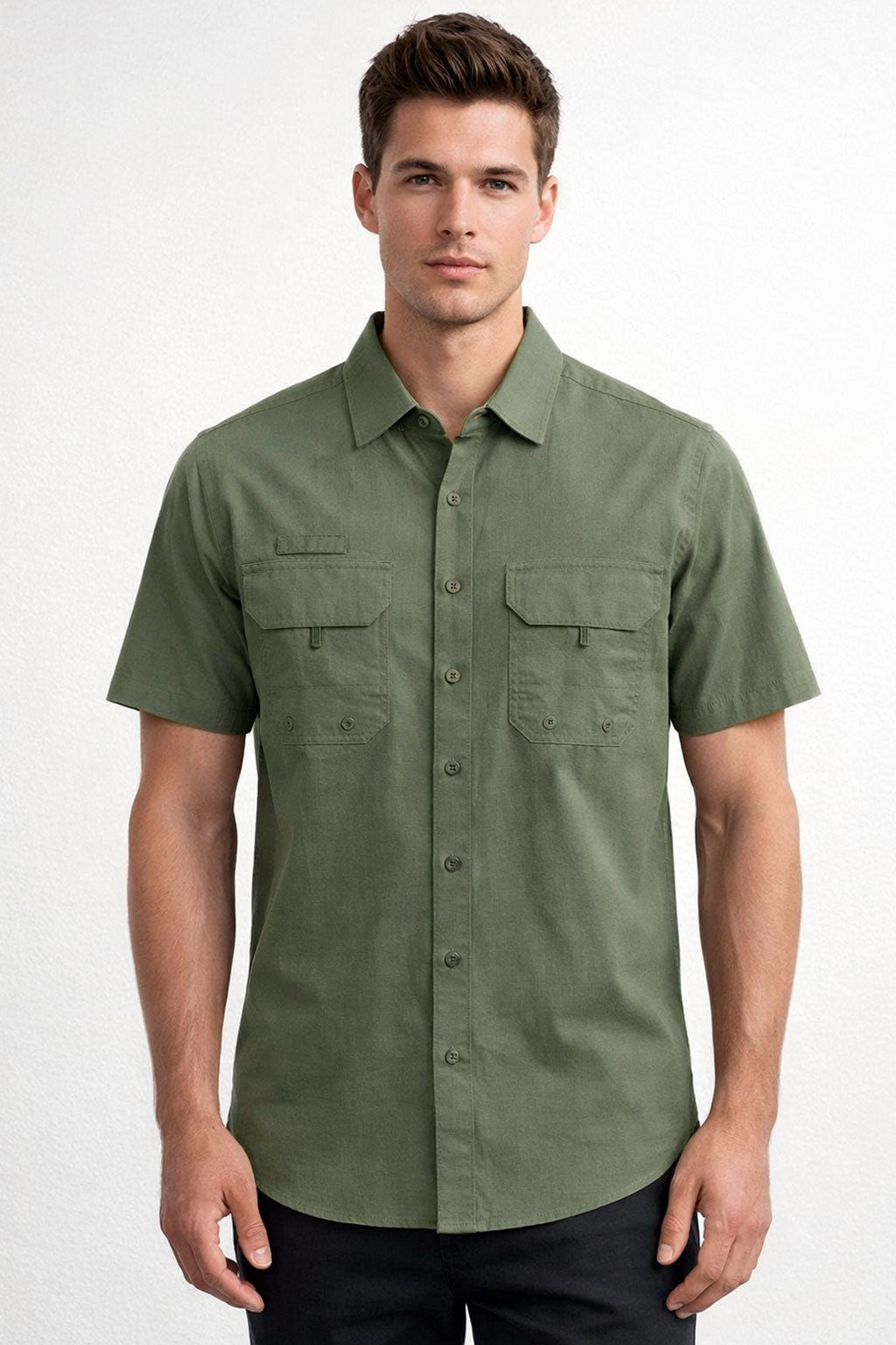 Camisa para Hombre Manga Corta Sport Outdoor Tipo Pescador BMCHI Olivo