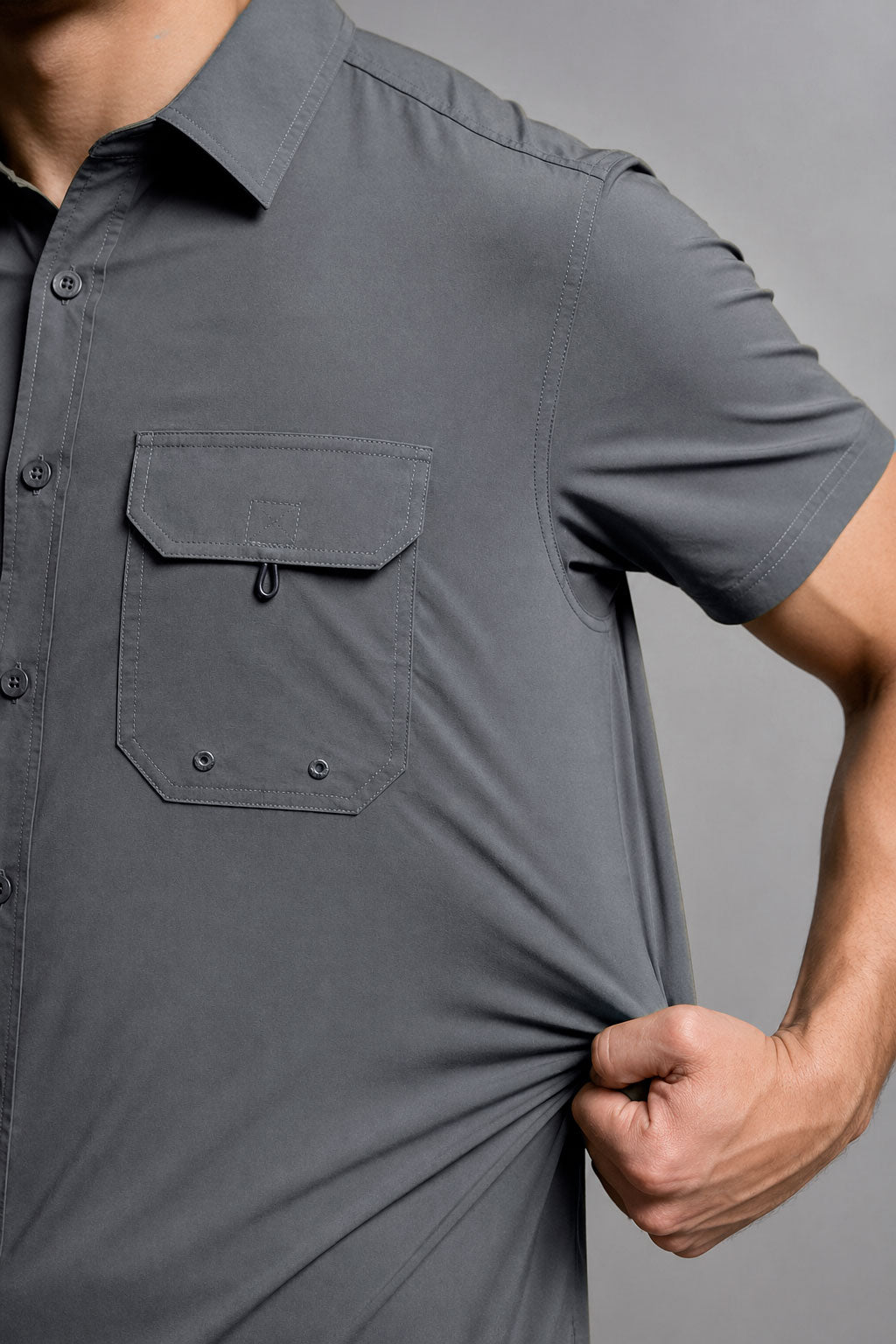 Camisa para Hombre Manga Corta Sport Outdoor Tipo Pescador BMCHI Gris