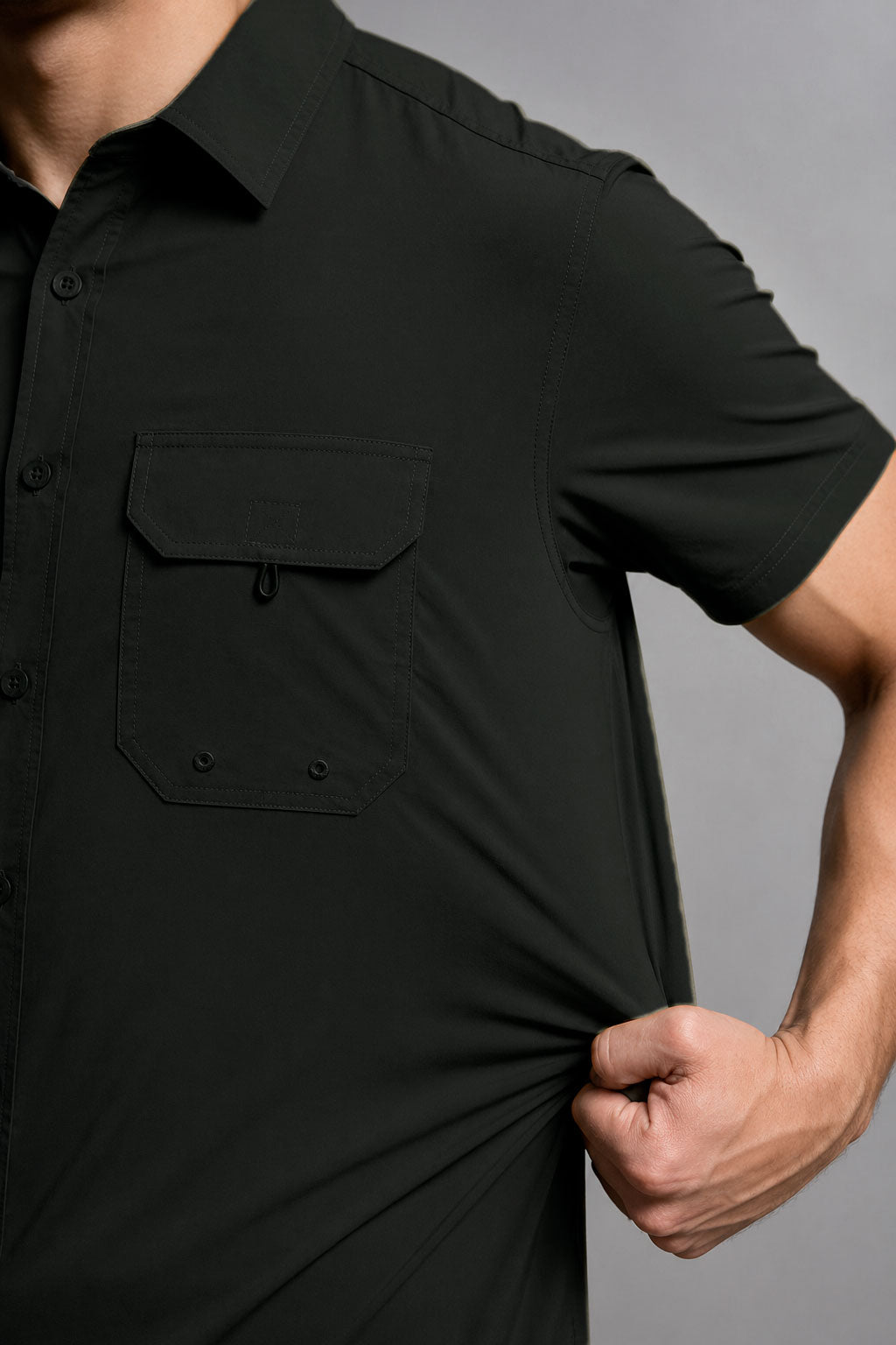 Camisa para Hombre Manga Corta Sport Outdoor Tipo Pescador BMCHI Negro
