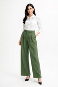 Pantalones Para Mujer Wide Leg Con Pinzas W61101 Olivo