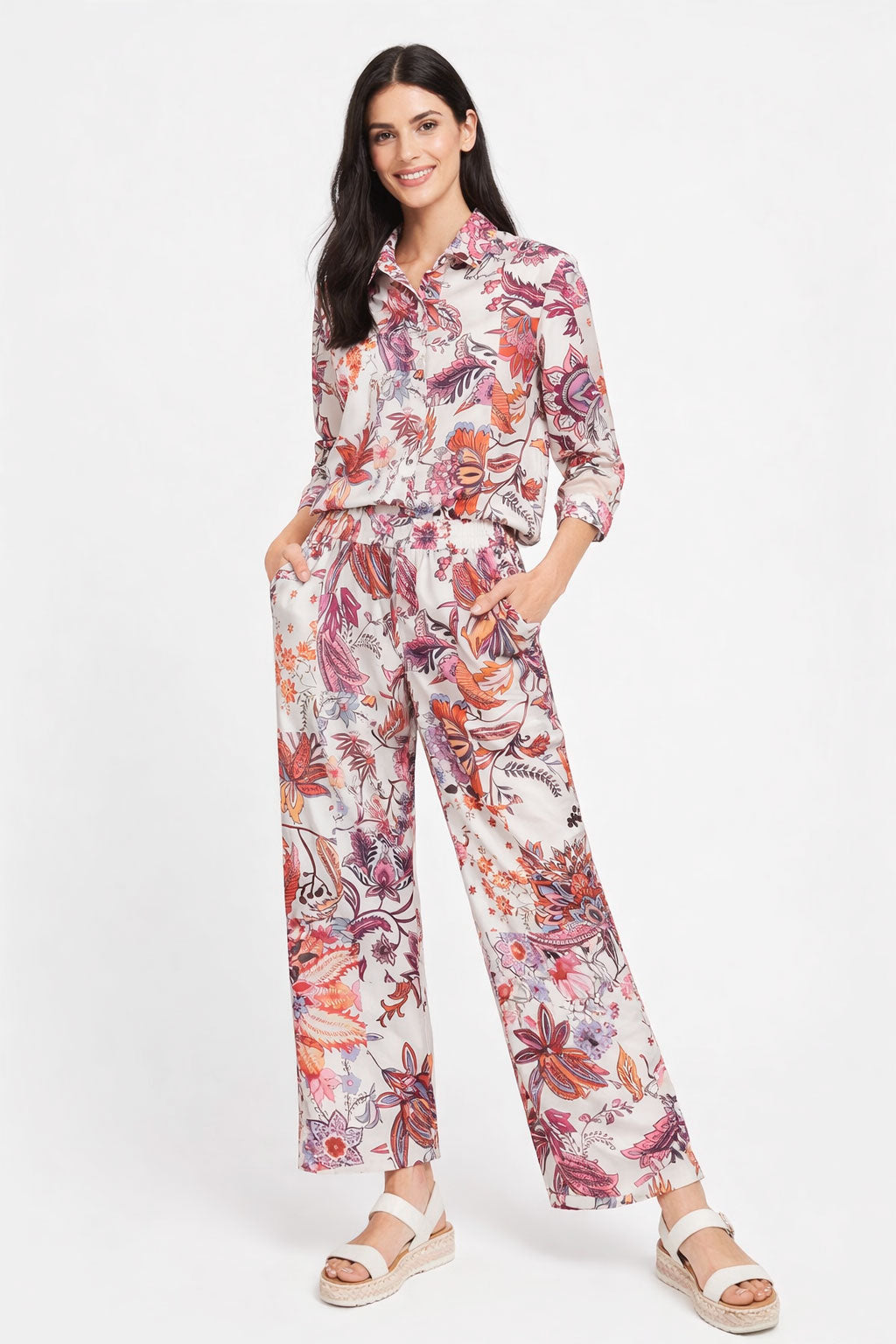 Blusas Para Mujer Camisera Satinada Paisley N61100 Hueso